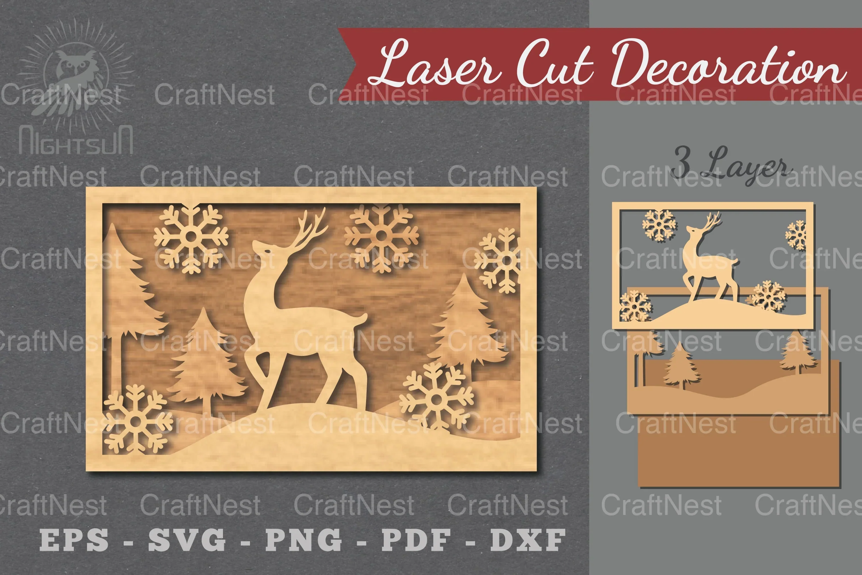 Deer Scene Laser Cut Home Decor Clipart Bundle