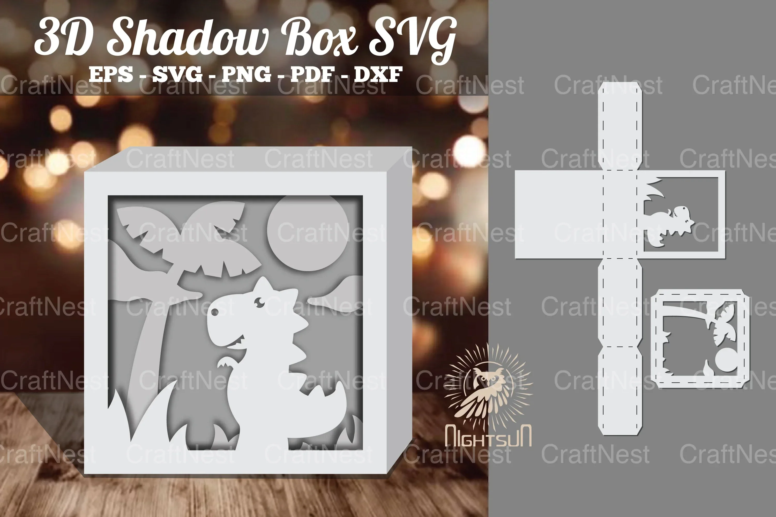 Dinosaur 3D Papercut Shadow Box Clipart Bundle
