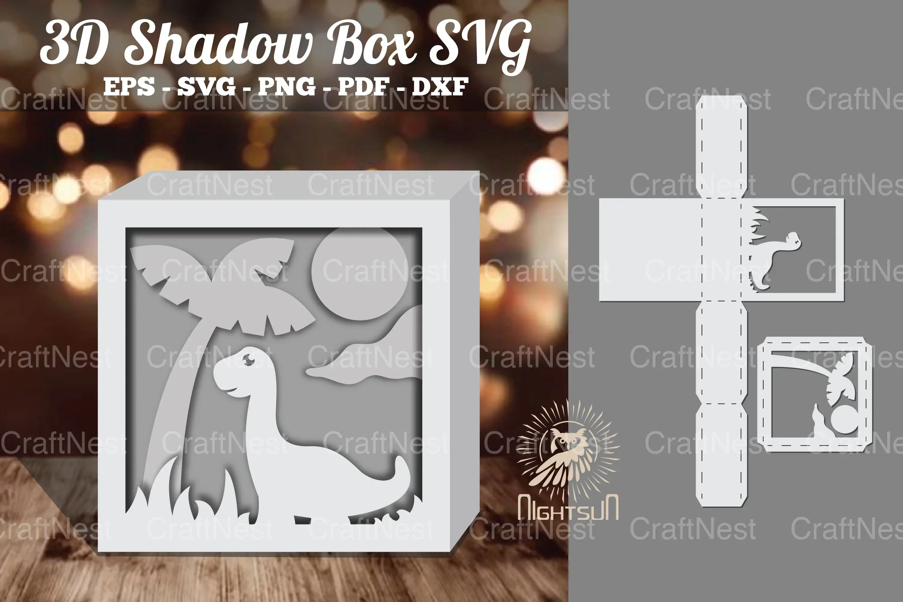 Dinosaur 3D Papercut Shadow Box Clipart Bundle