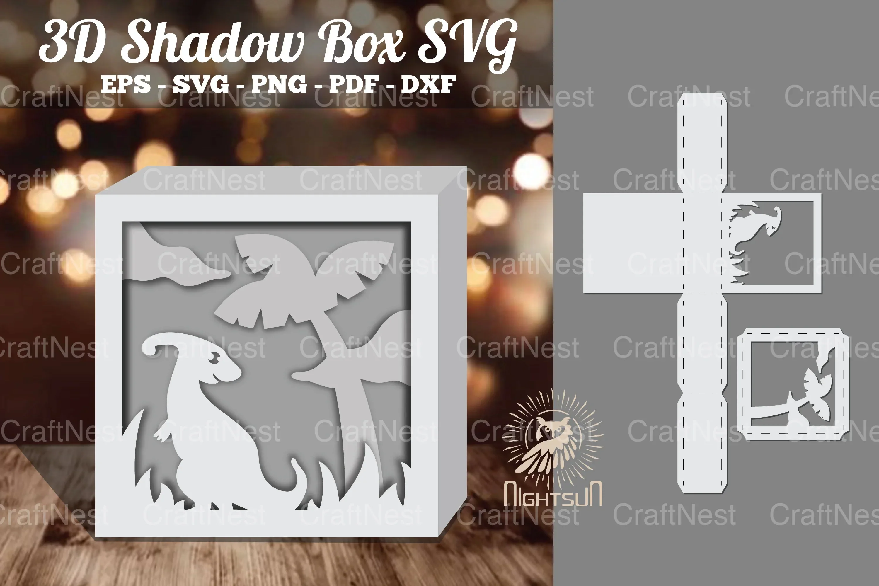 Dinosaur 3D Papercut Shadow Box Clipart Bundle
