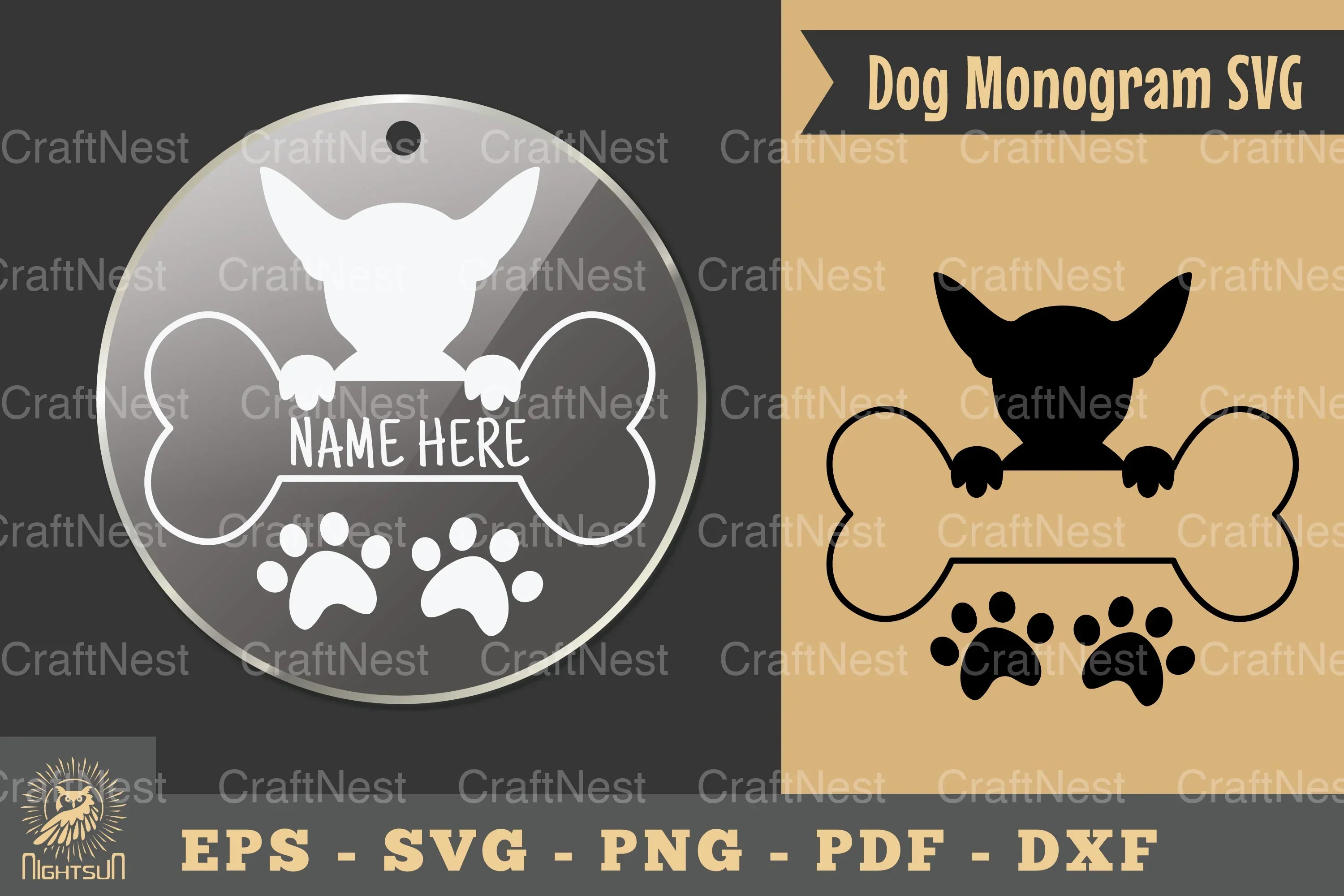 Dog Monogram Keychain Design Silhouette Clipart Bundle