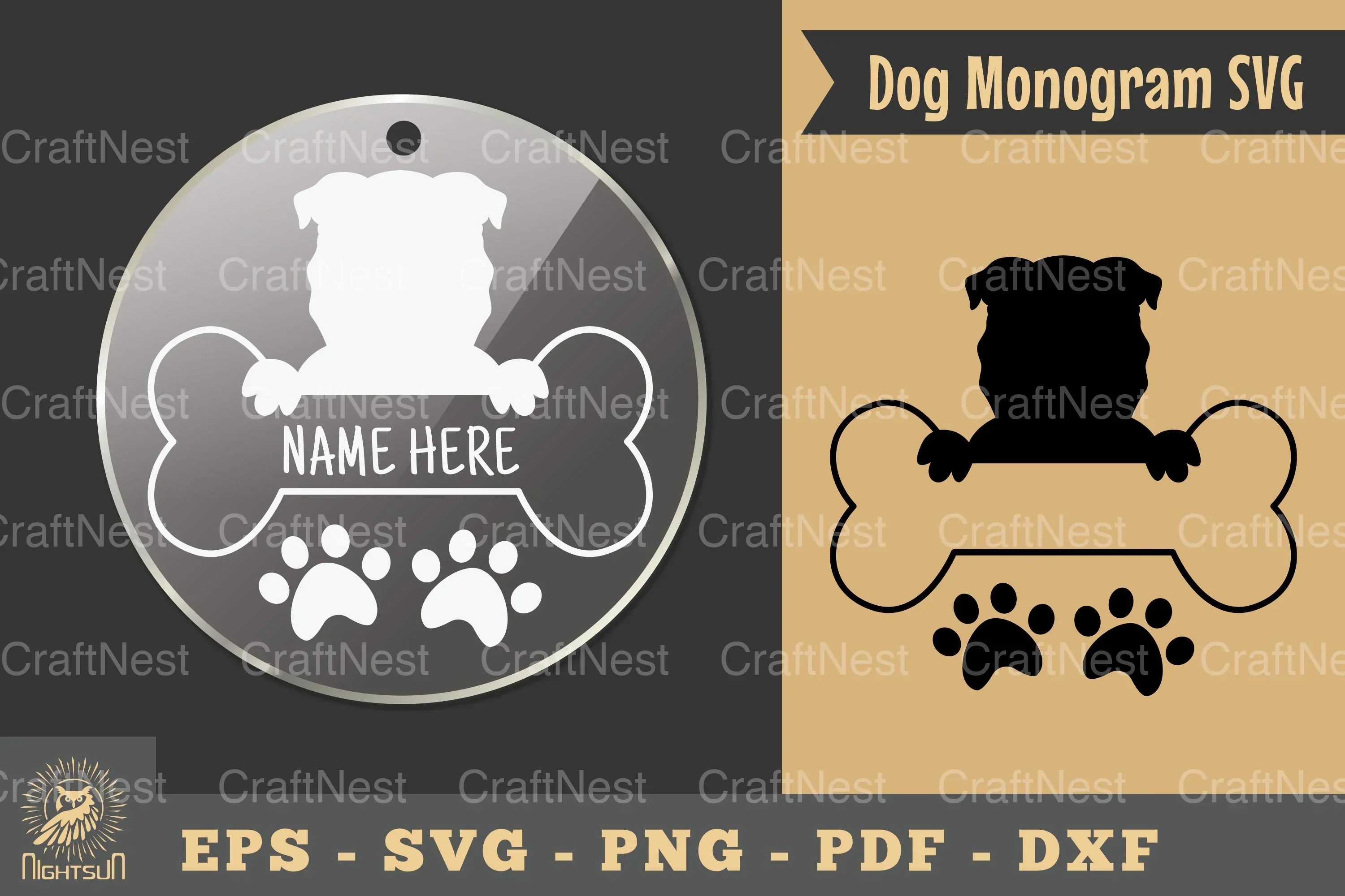 Dog Monogram Keychain Design Silhouette Clipart Bundle