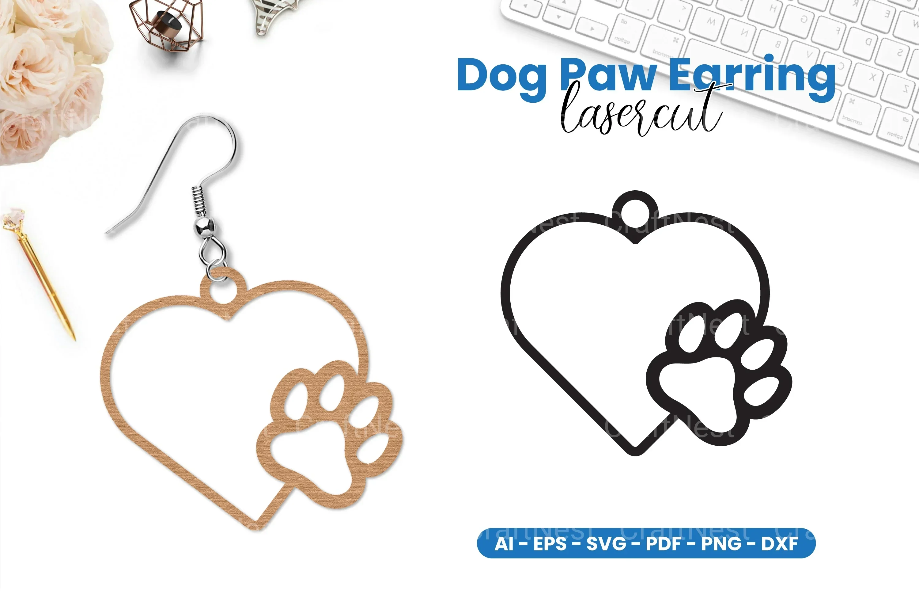 Dog Paw Earring Laser Cut SVG Bundle