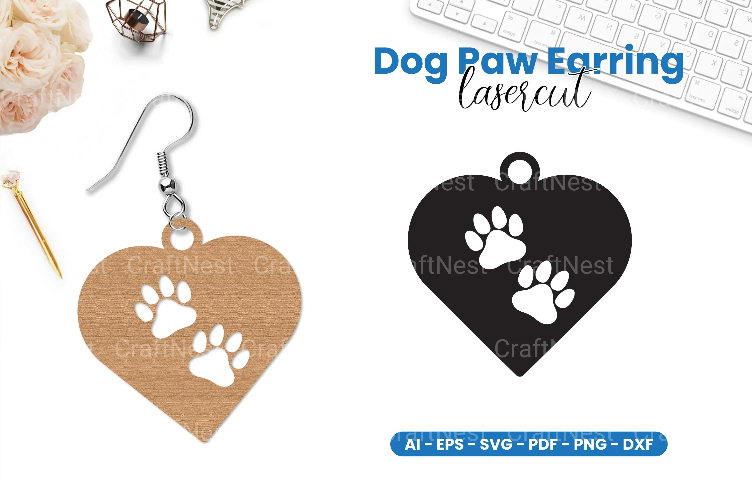 Dog Paw Earring Laser Cut SVG Bundle - Image 2