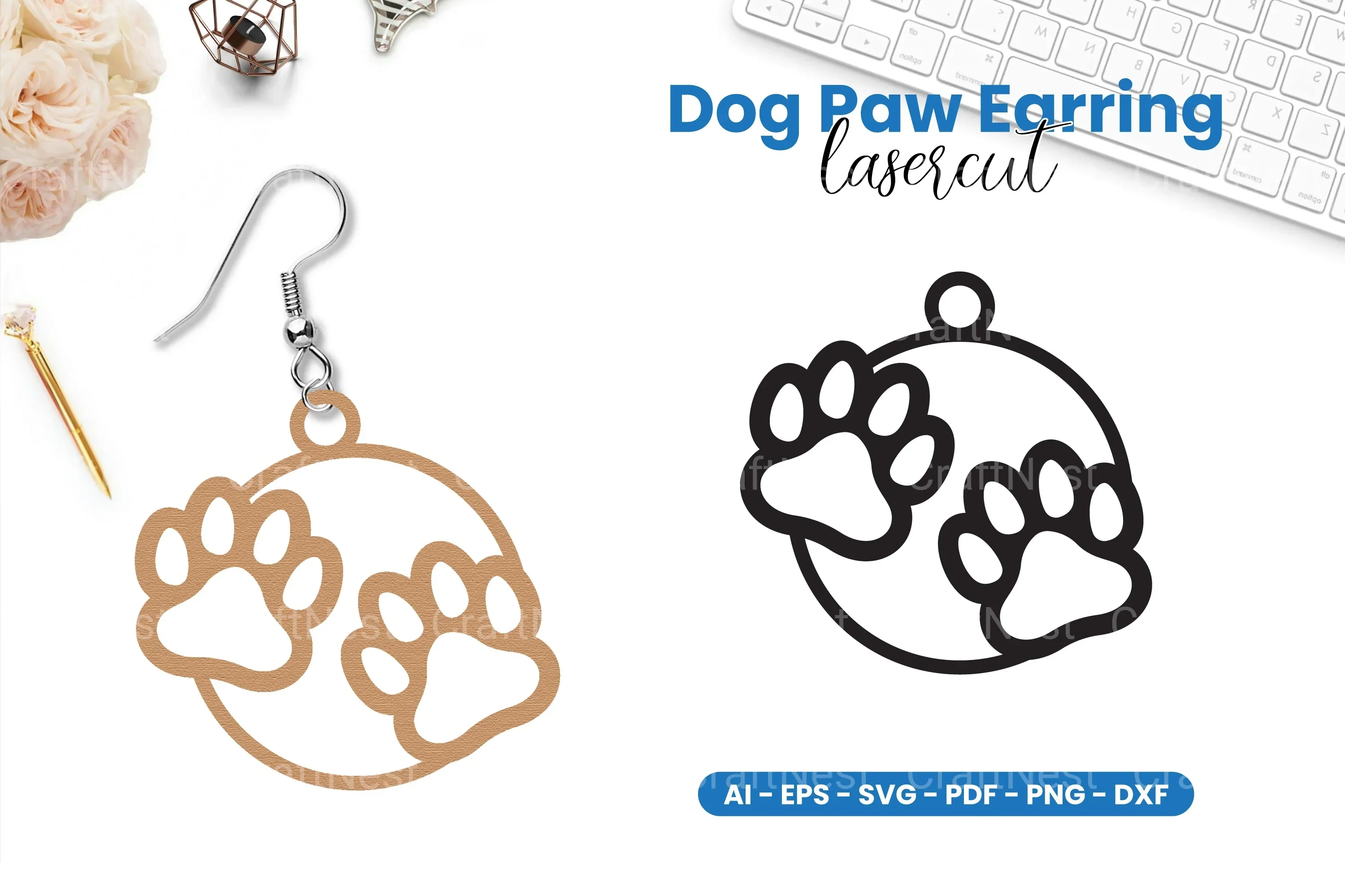 Dog Paw Earring Lasercut SVG Bundle