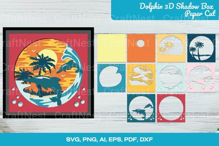 Dolphin 3D Shadow Box SVG Bundle