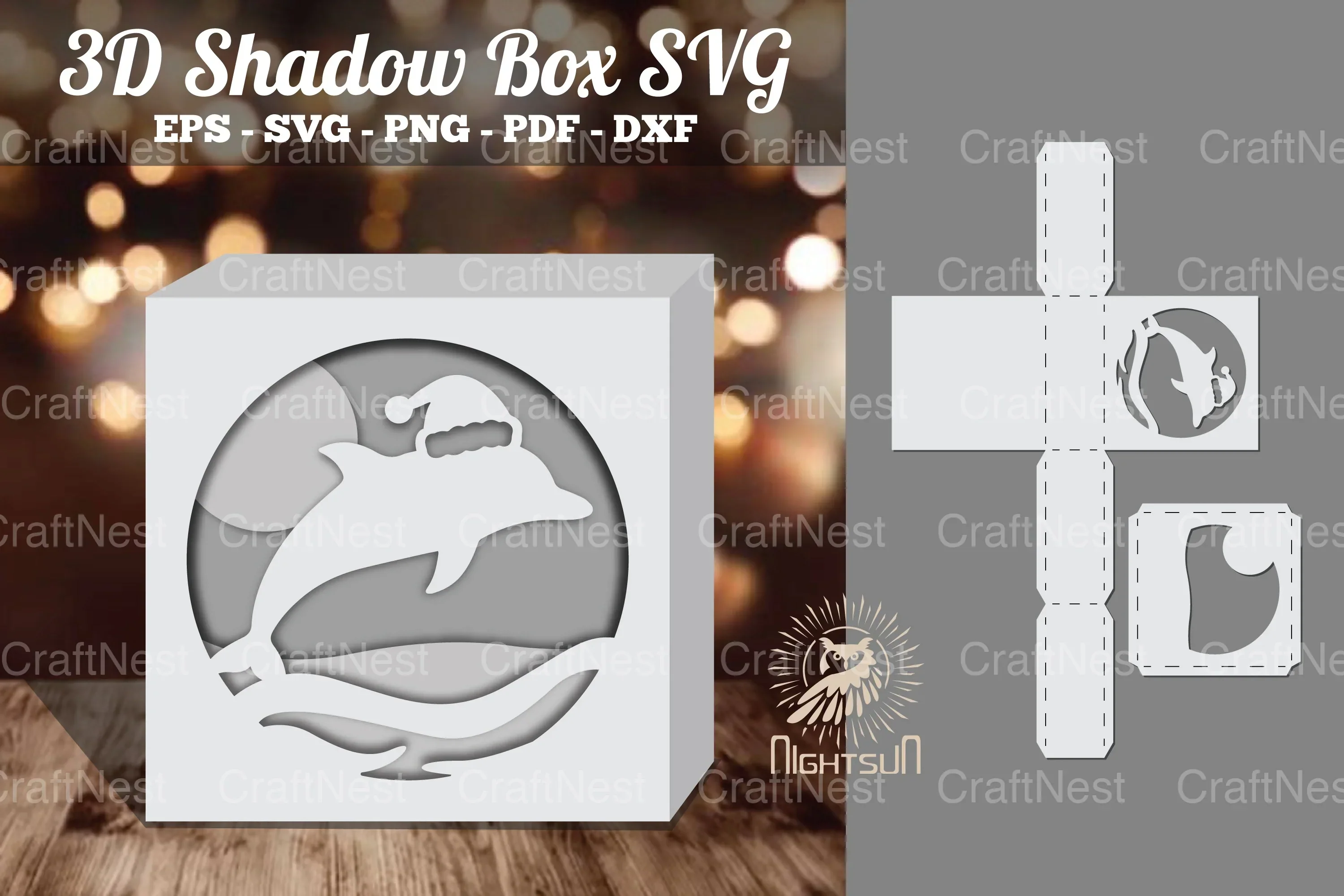 Dolphin Papercut Shadow Box Design Bundle