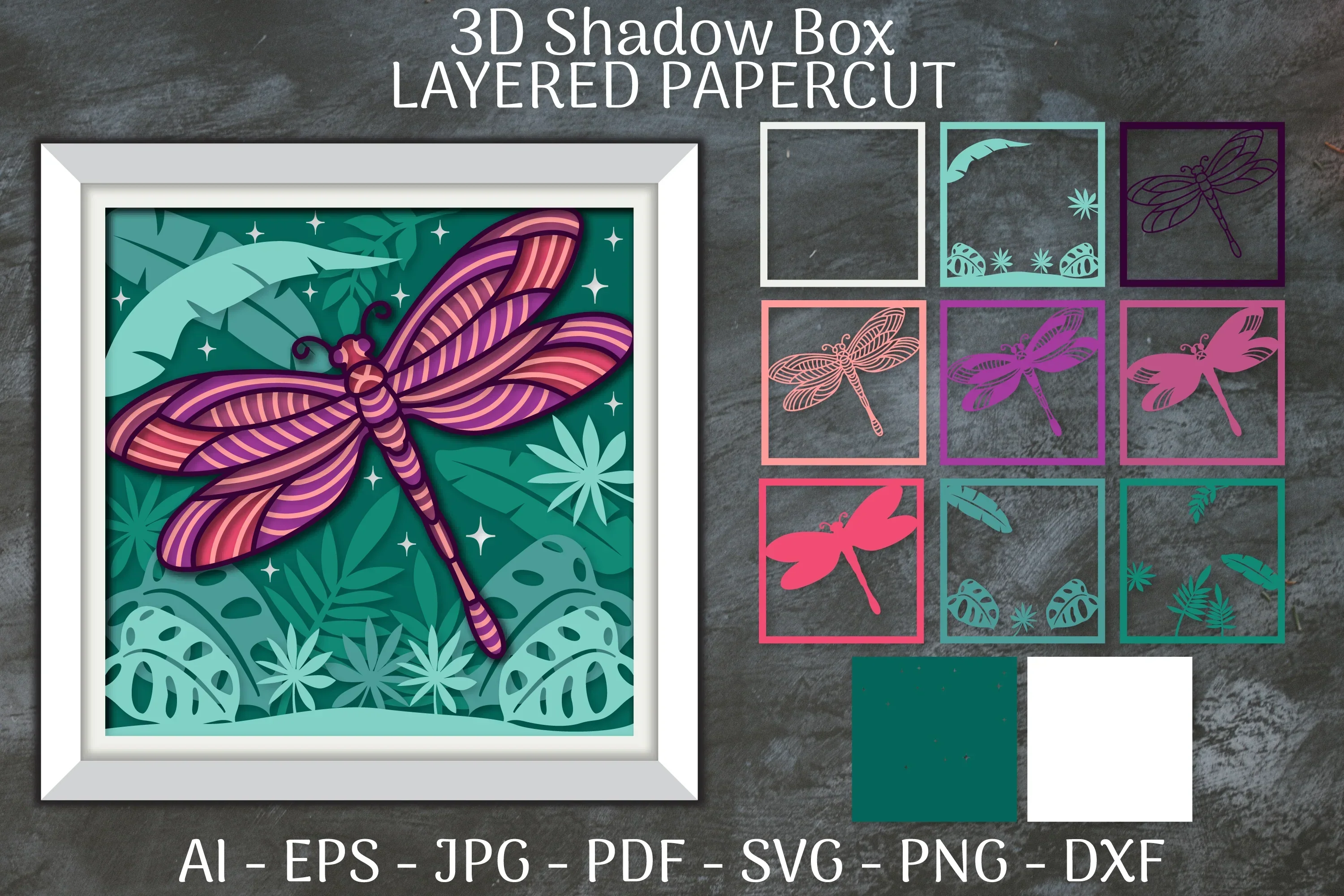Dragonfly and Flowers Layered Papercut Nature SVG Bundle