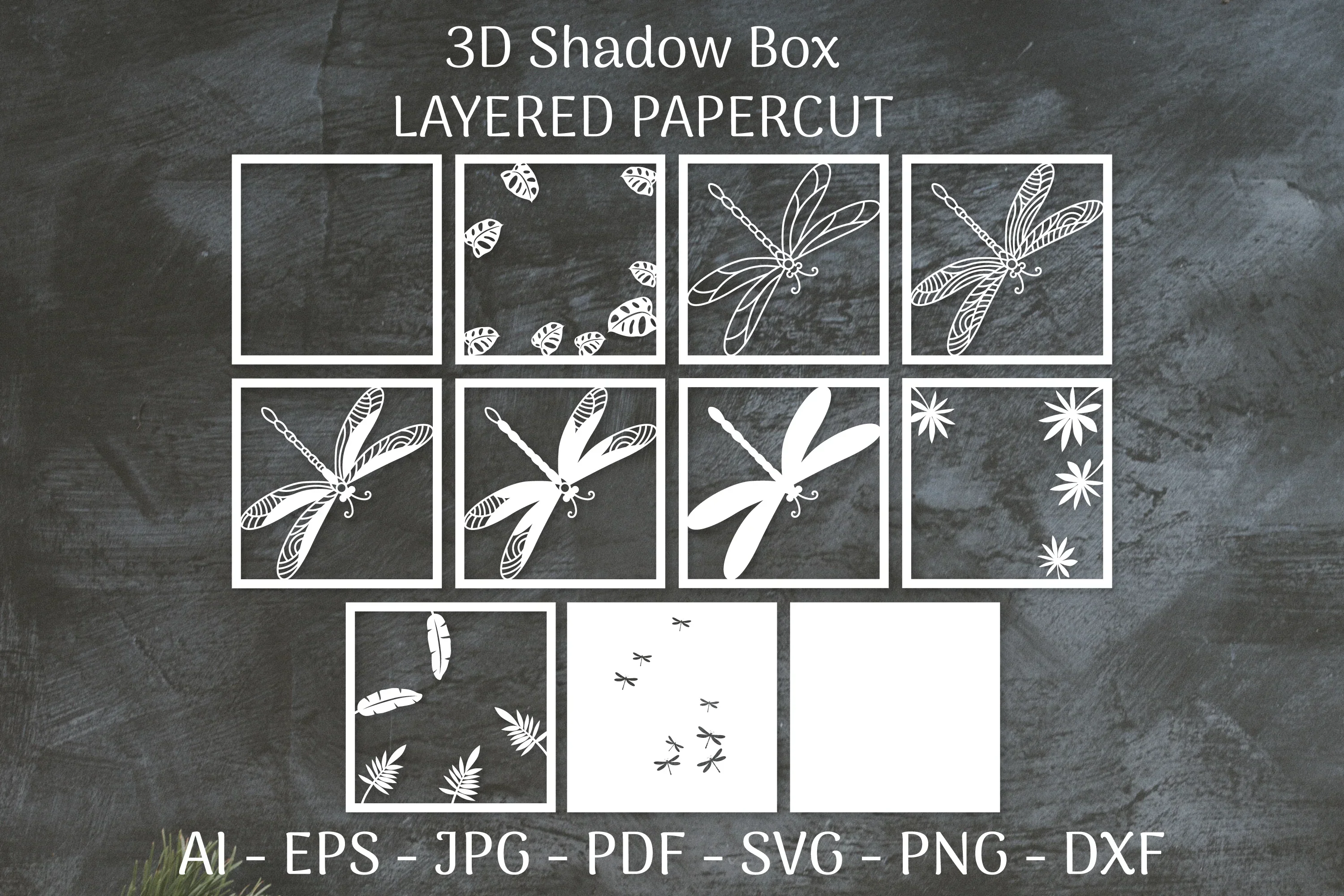 Dragonfly and Flowers Layered Papercut Nature SVG Bundle - Image 2