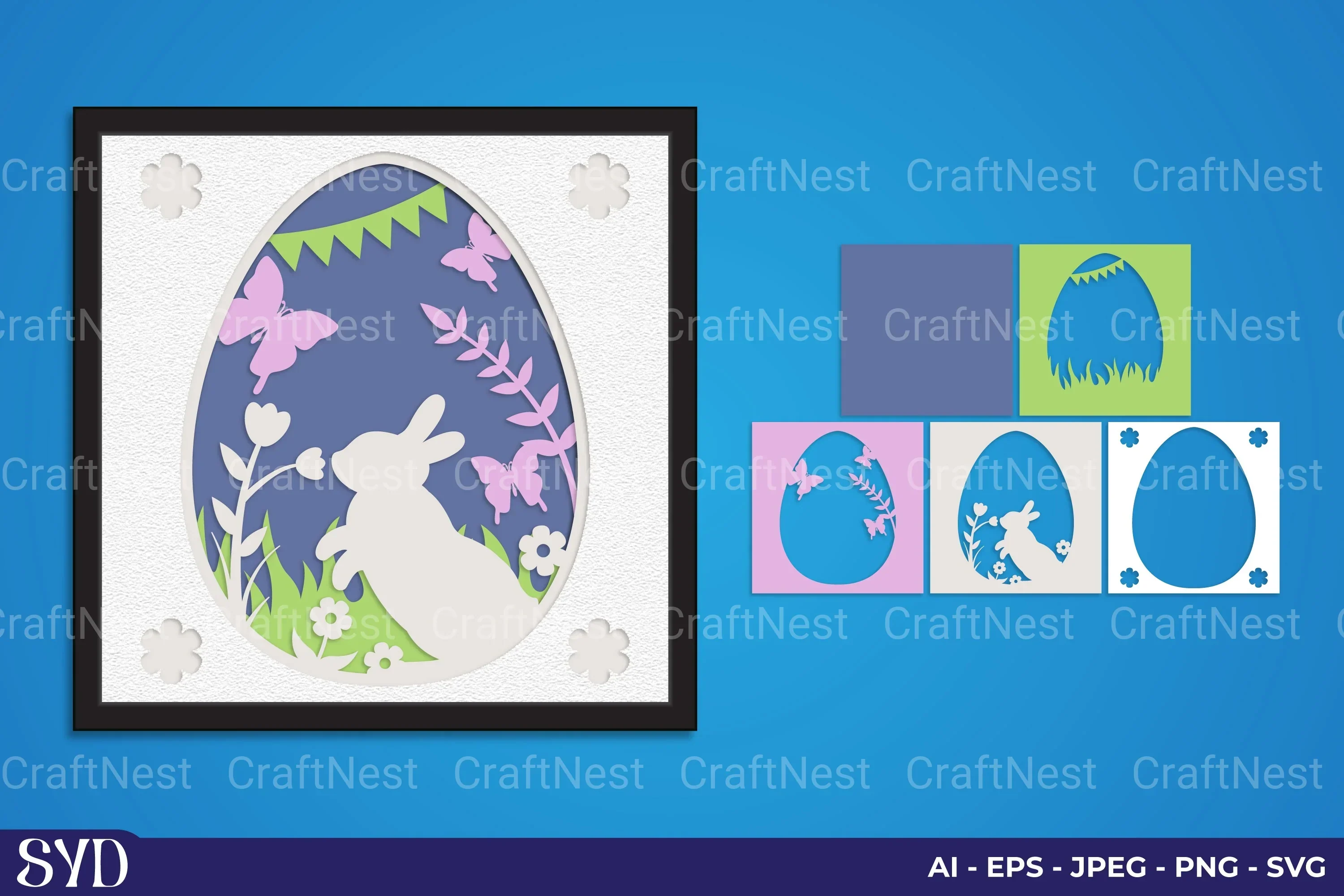 Easter Bunny Layered Papercut SVG Bundle