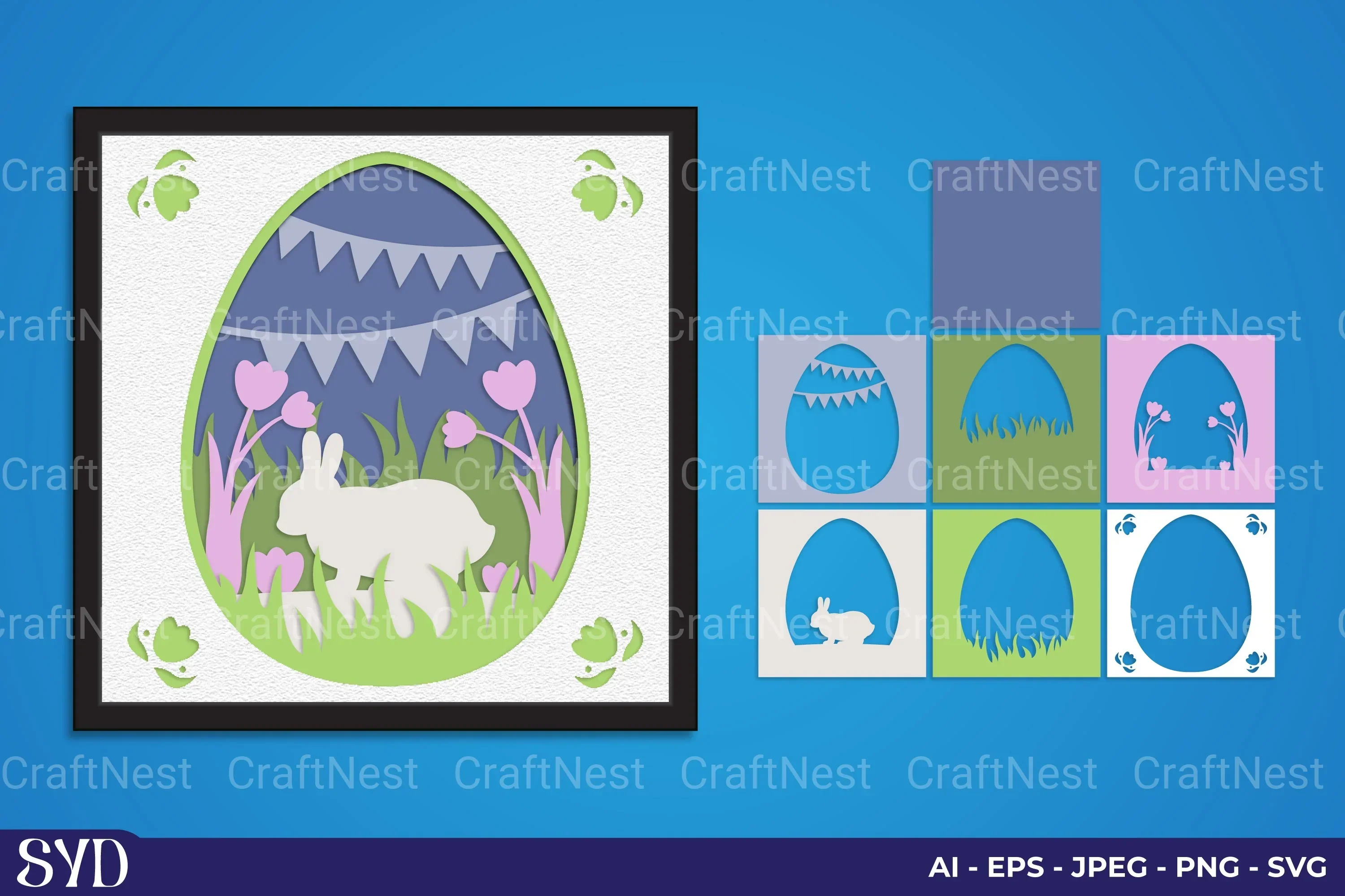 Easter Bunny Layered Papercut SVG Bundle