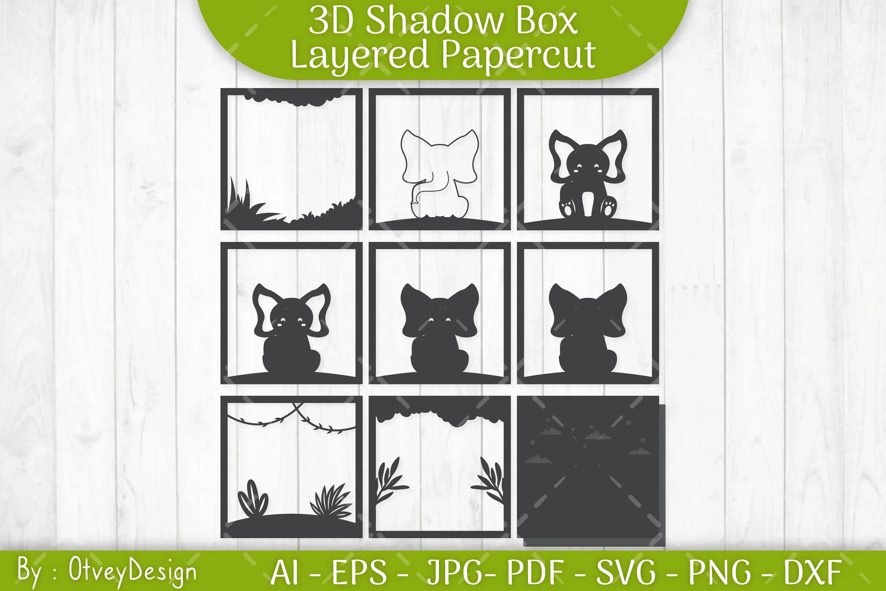Elephant Animals Shadow Box Layered Papercut SVG Bundle - Image 3