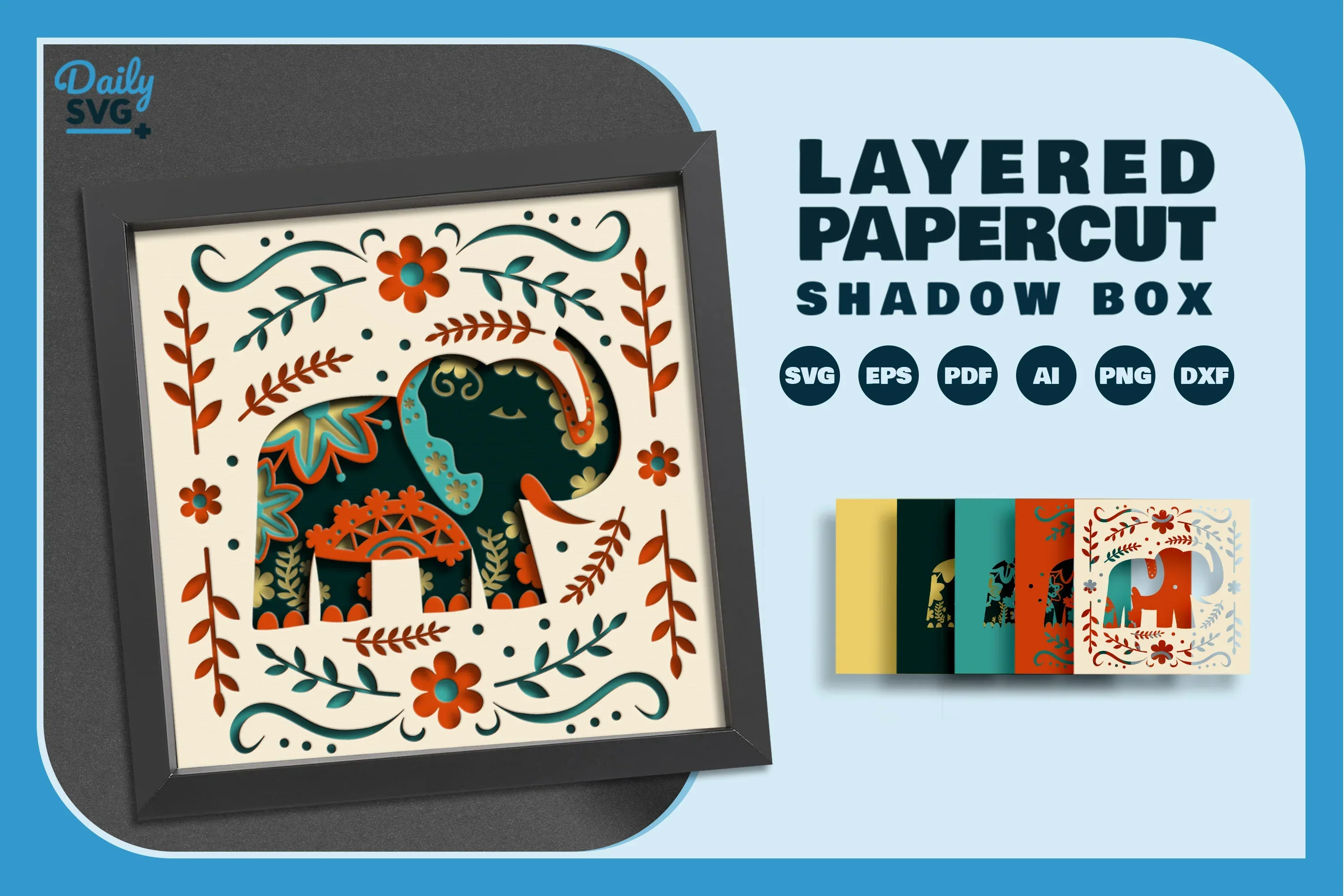 Elephant Folk Art Papercut SVG Bundle - Image 2