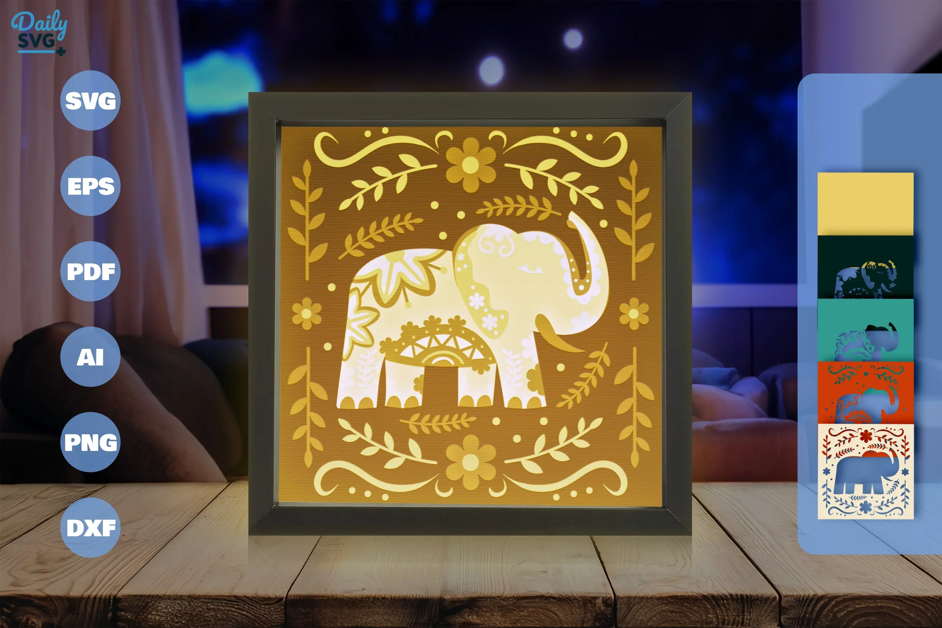 Elephant Folk Art Papercut SVG Bundle - Image 3