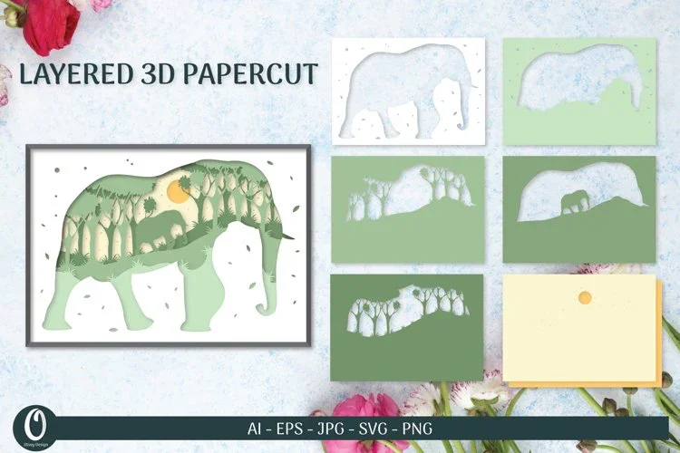 Elephant Layered Papercut 3D SVG Bundle