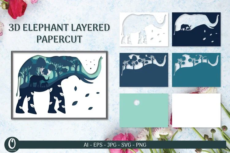 Elephant Layered Papercut 3D SVG Bundle