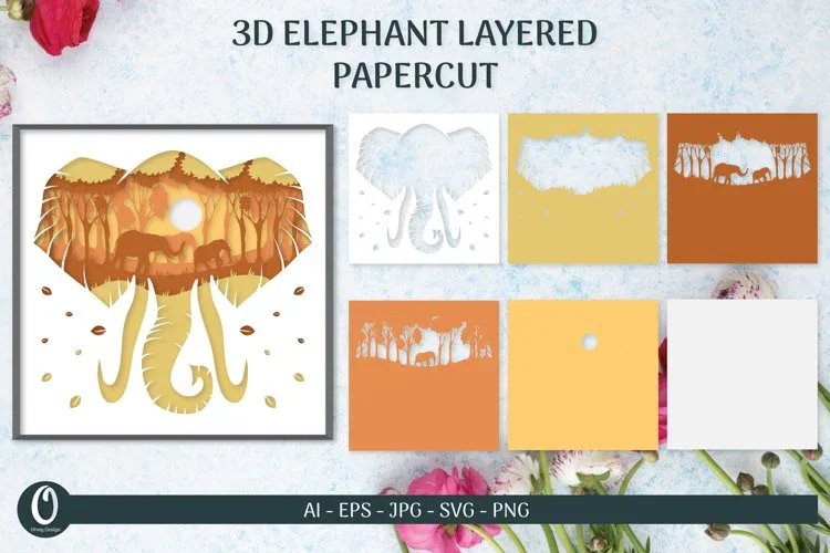 Elephant Layered Papercut 3D SVG Bundle
