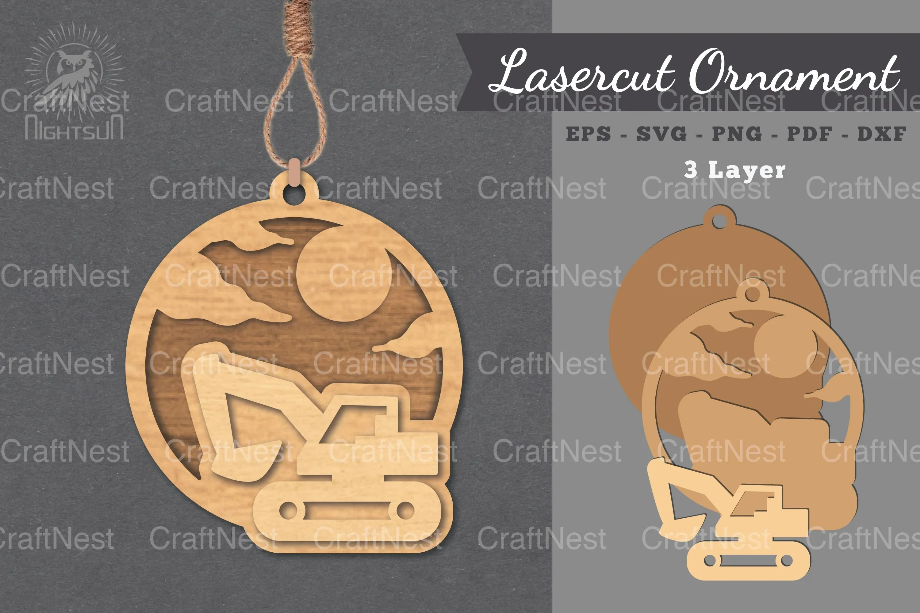 Excavator Laser Cut Ornament Clipart Bundle