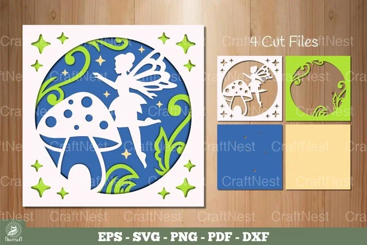 Fairy and Mushroom Layered Papercut Clipart Bundle
