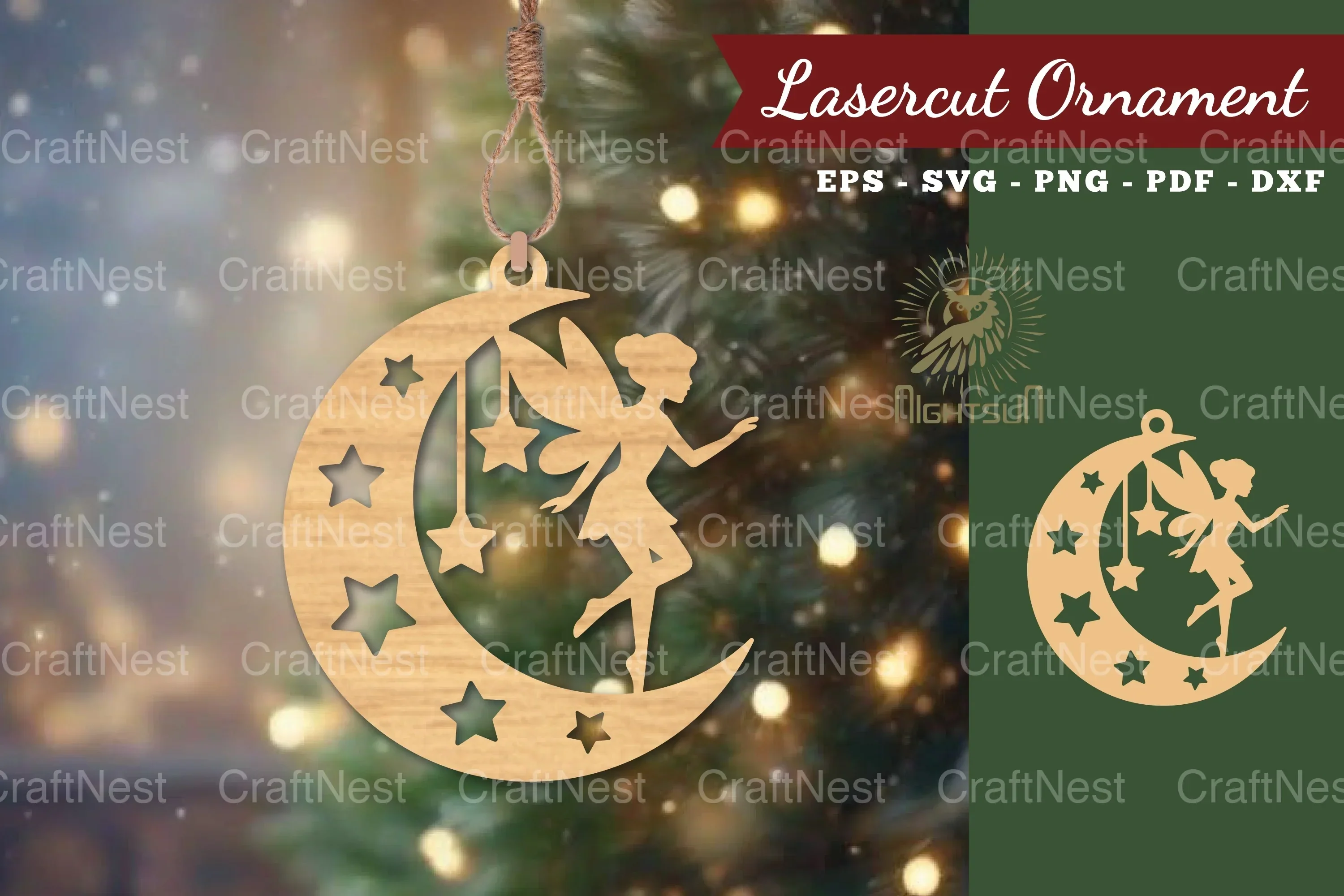 Fairy in Moon Lasercut Ornament Clipart Bundle