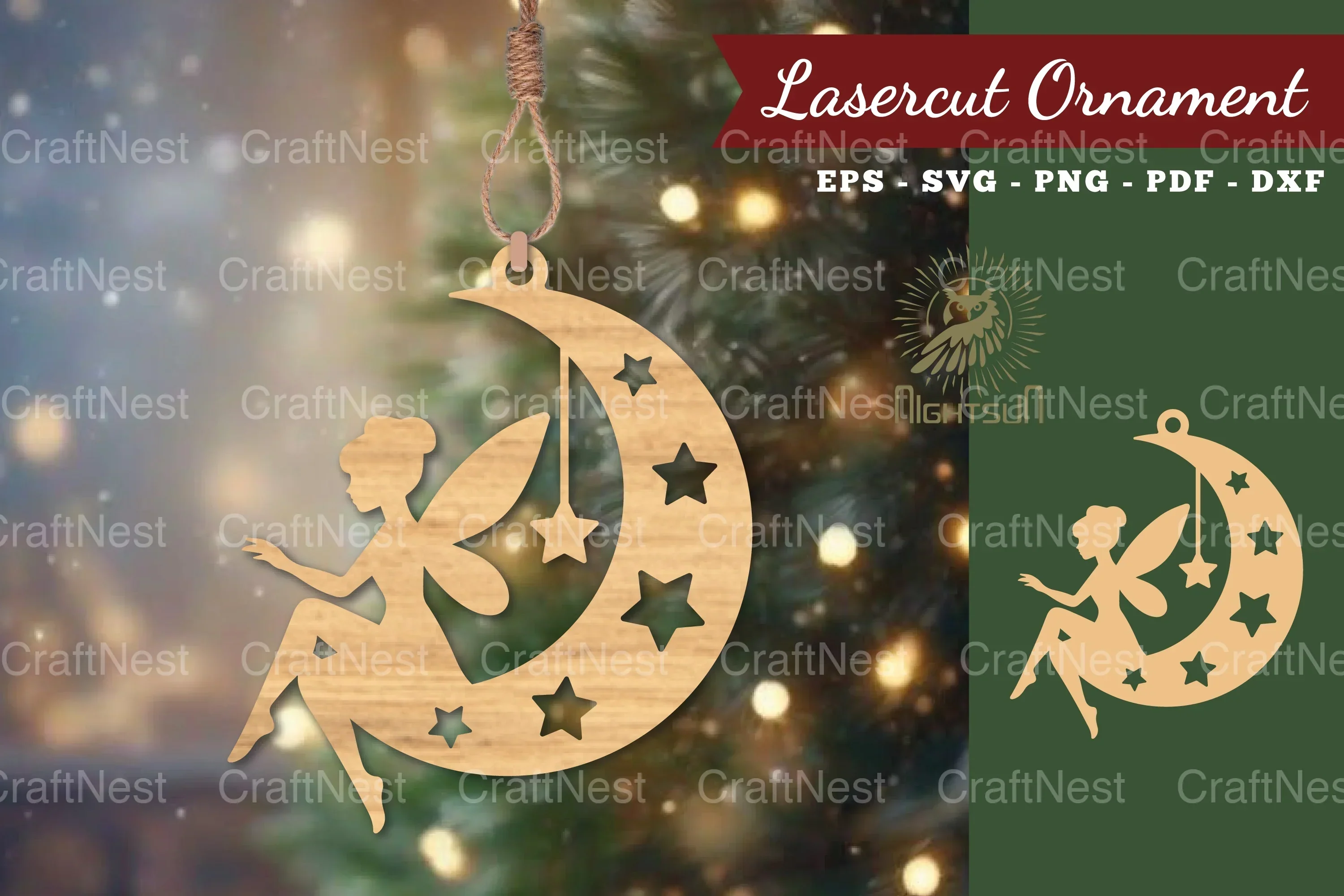 Fairy in Moon Lasercut Ornament Clipart Bundle