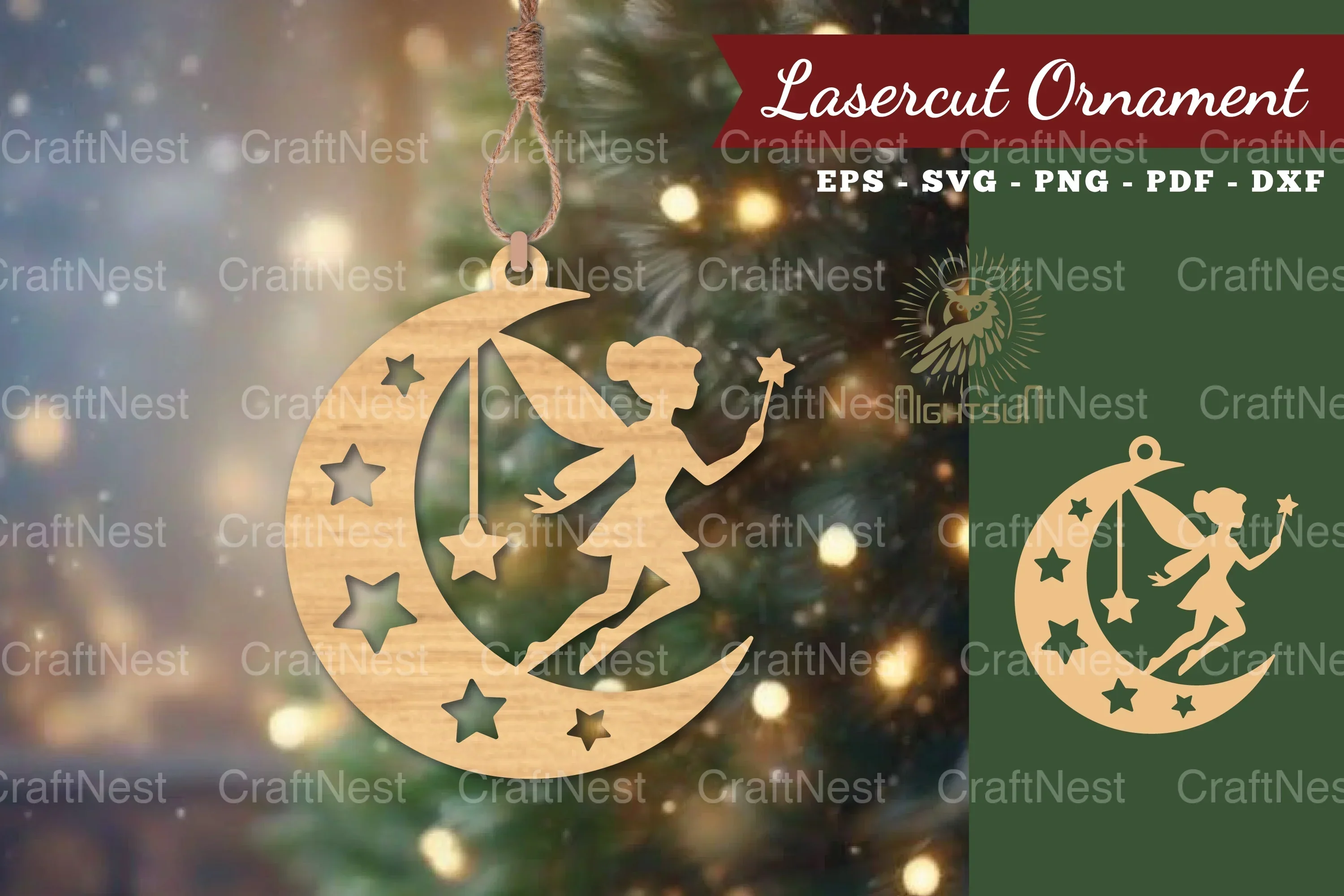 Fairy in Moon Lasercut Ornament Clipart Bundle