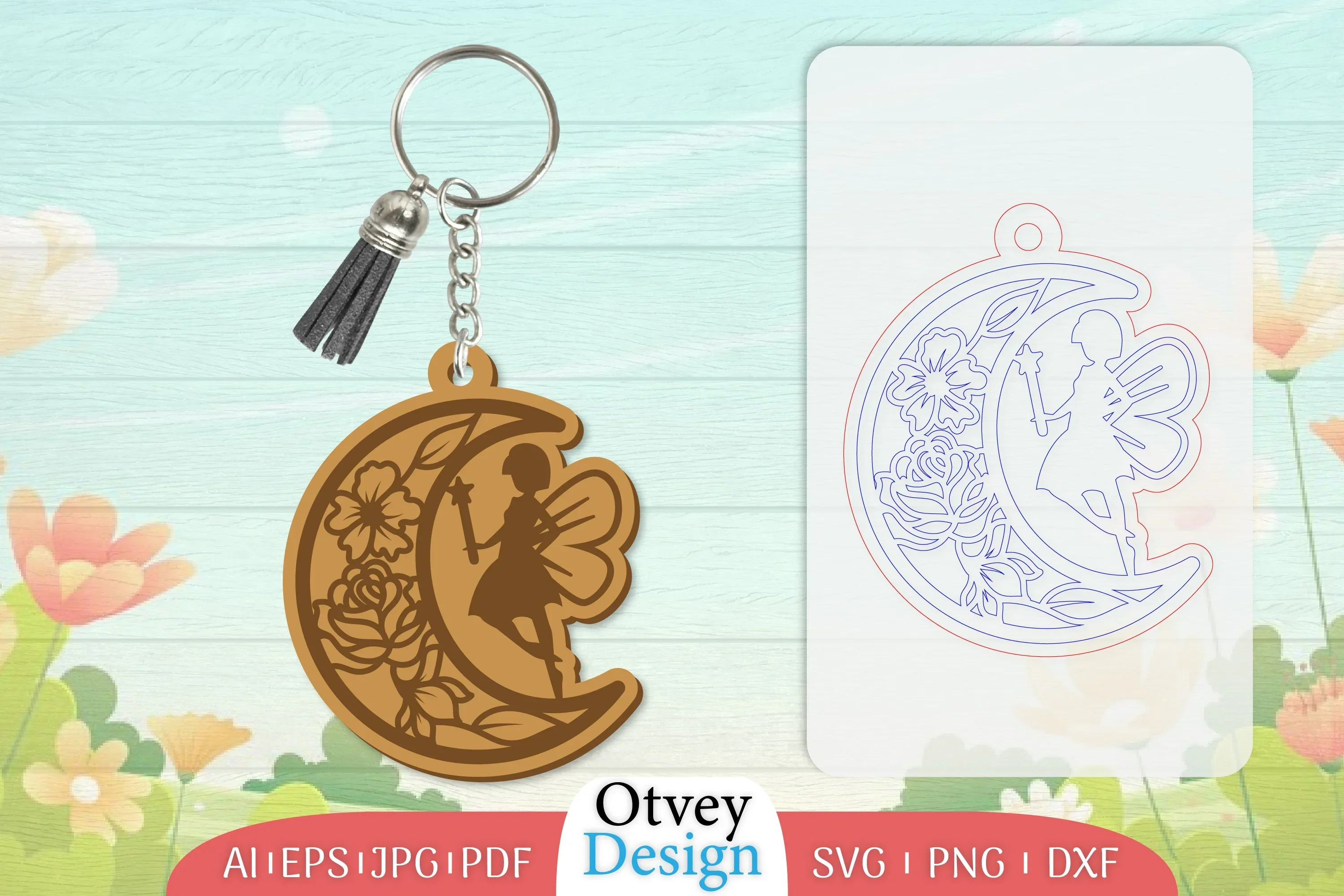 Fairy in the Moon Keychain Lasercut SVG Bundle