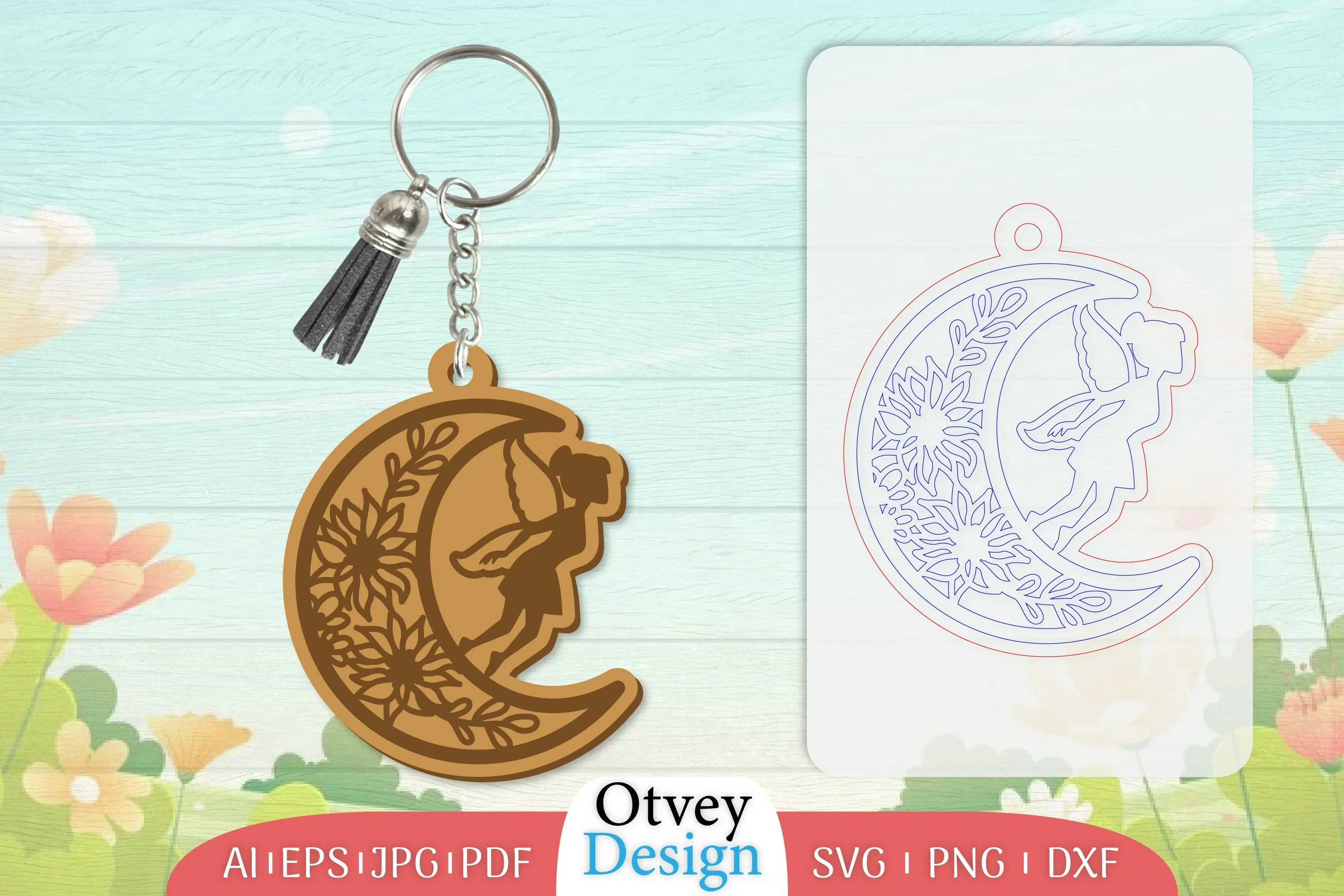 Fairy in the Moon Keychain Lasercut SVG Bundle