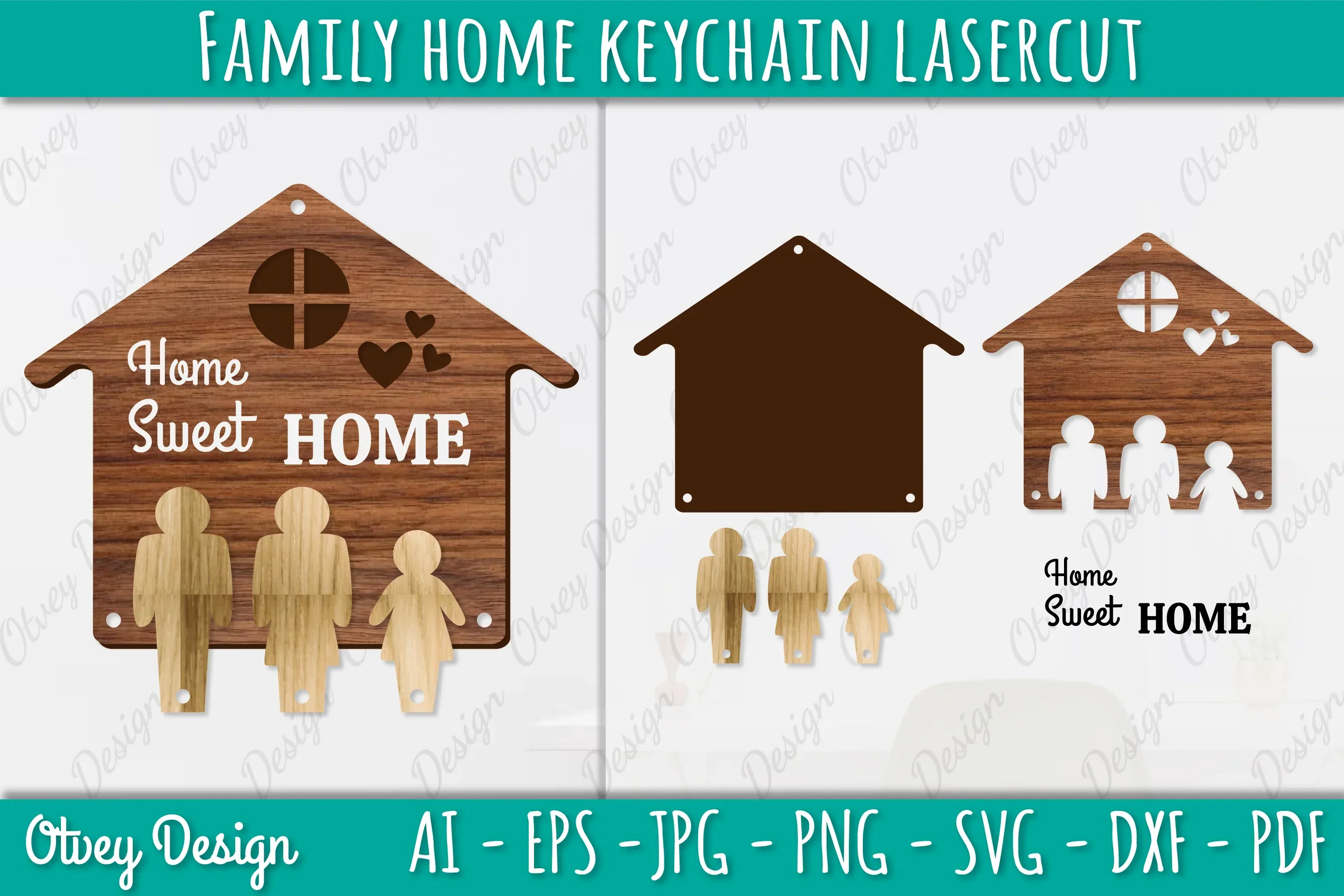 Family Keychain Home Key Holder Laser Cut SVG Bundle