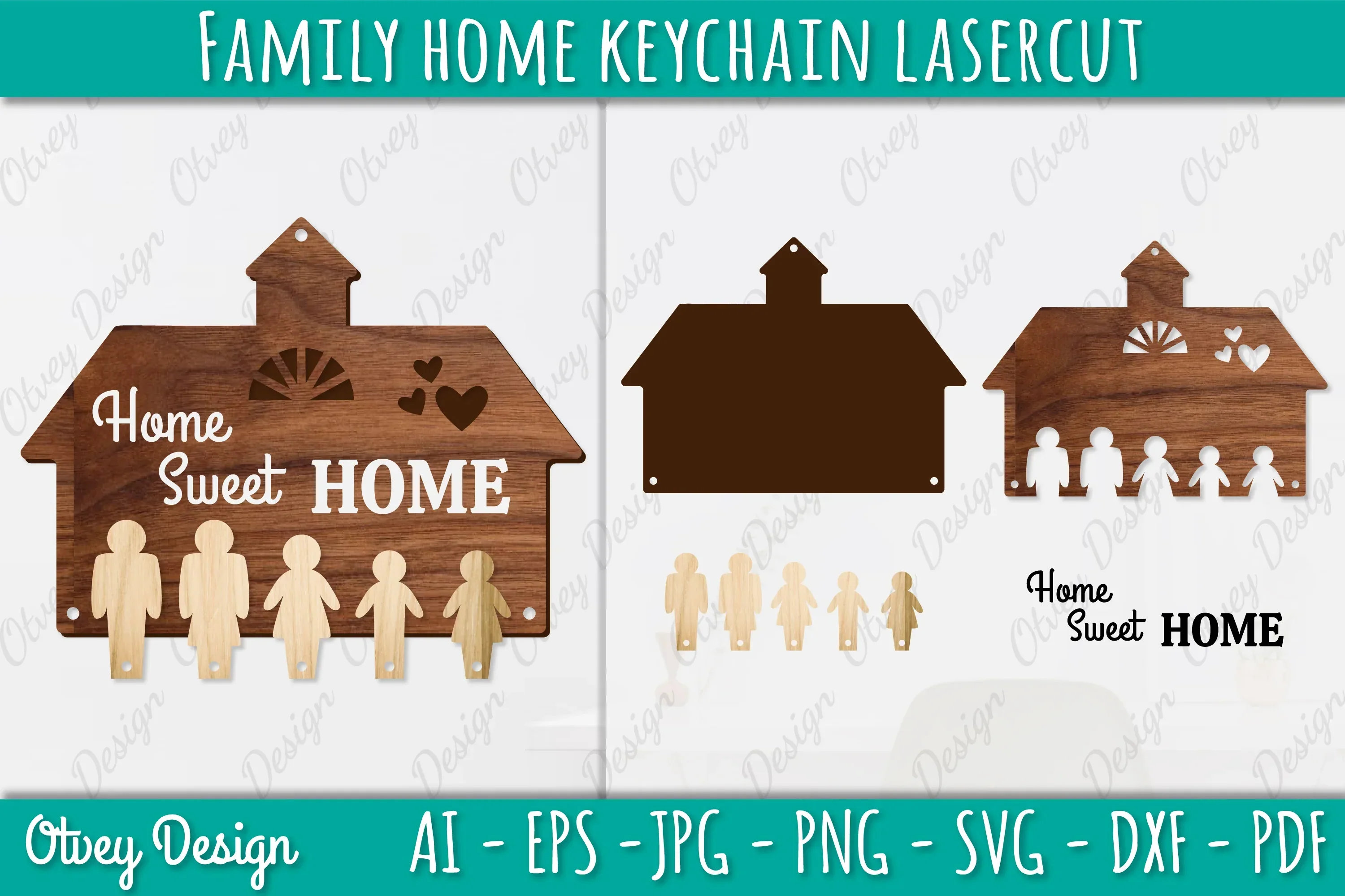 Family Keychain Home Key Holder Laser Cut SVG Bundle