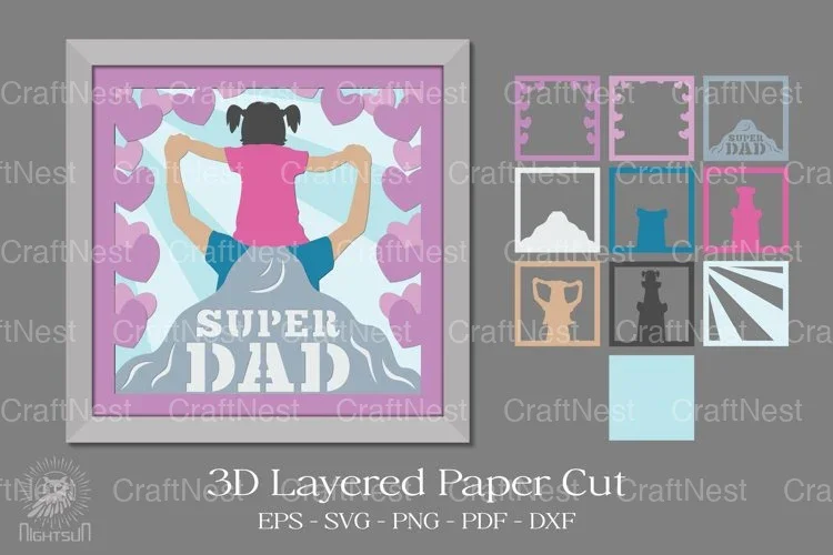 Father and Daughter Layered Papercut Clipart Bundle