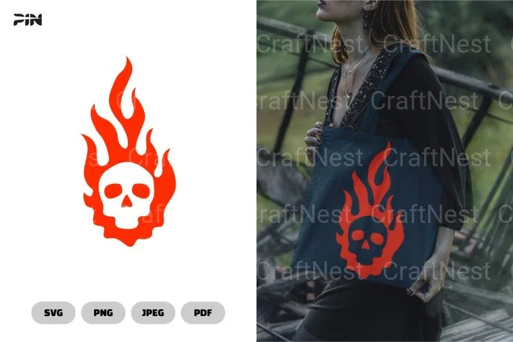 Fire Skull Totebag Clipart Bundle