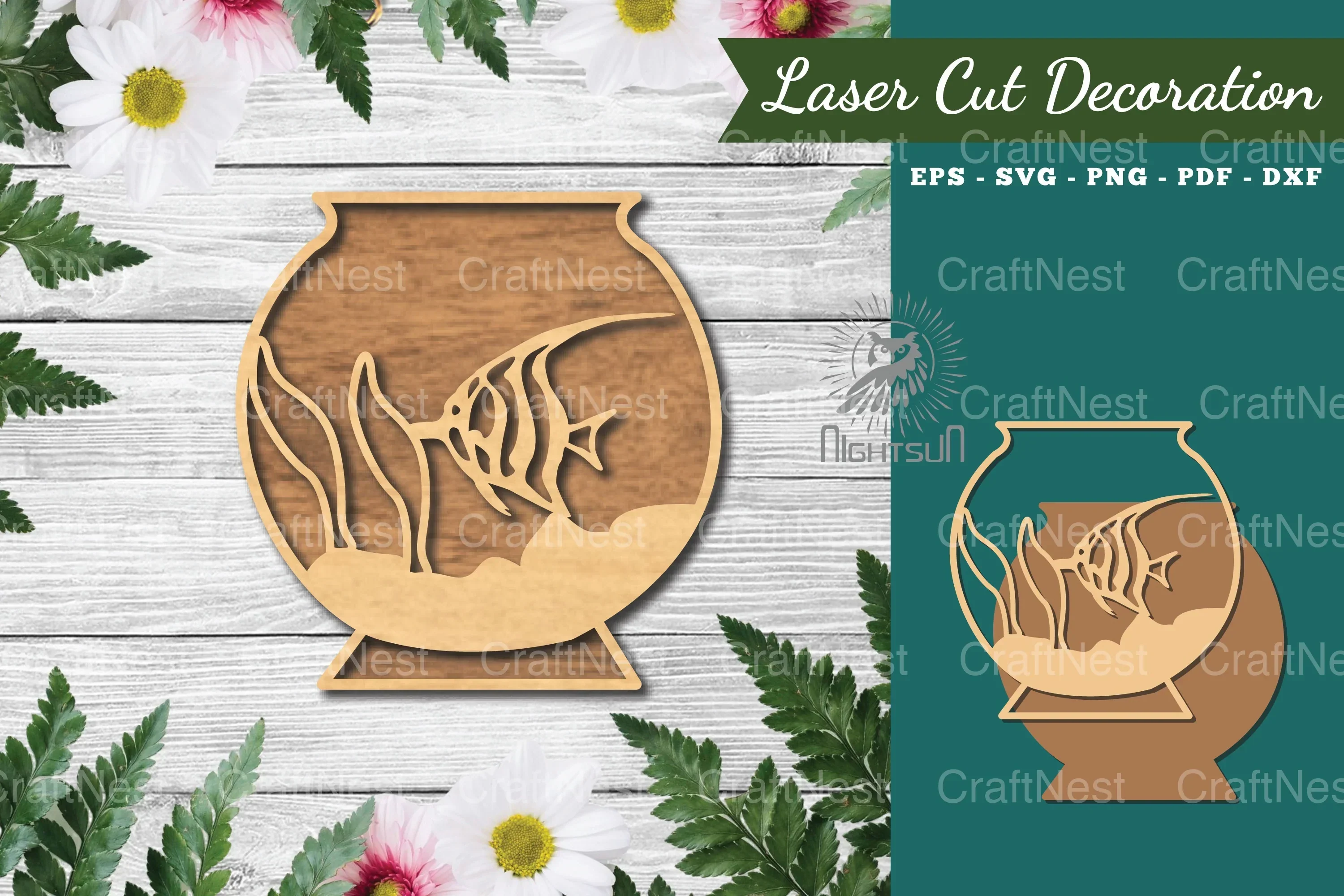 Fish in Bowl Laser Cut Decoration Clipart Bundle