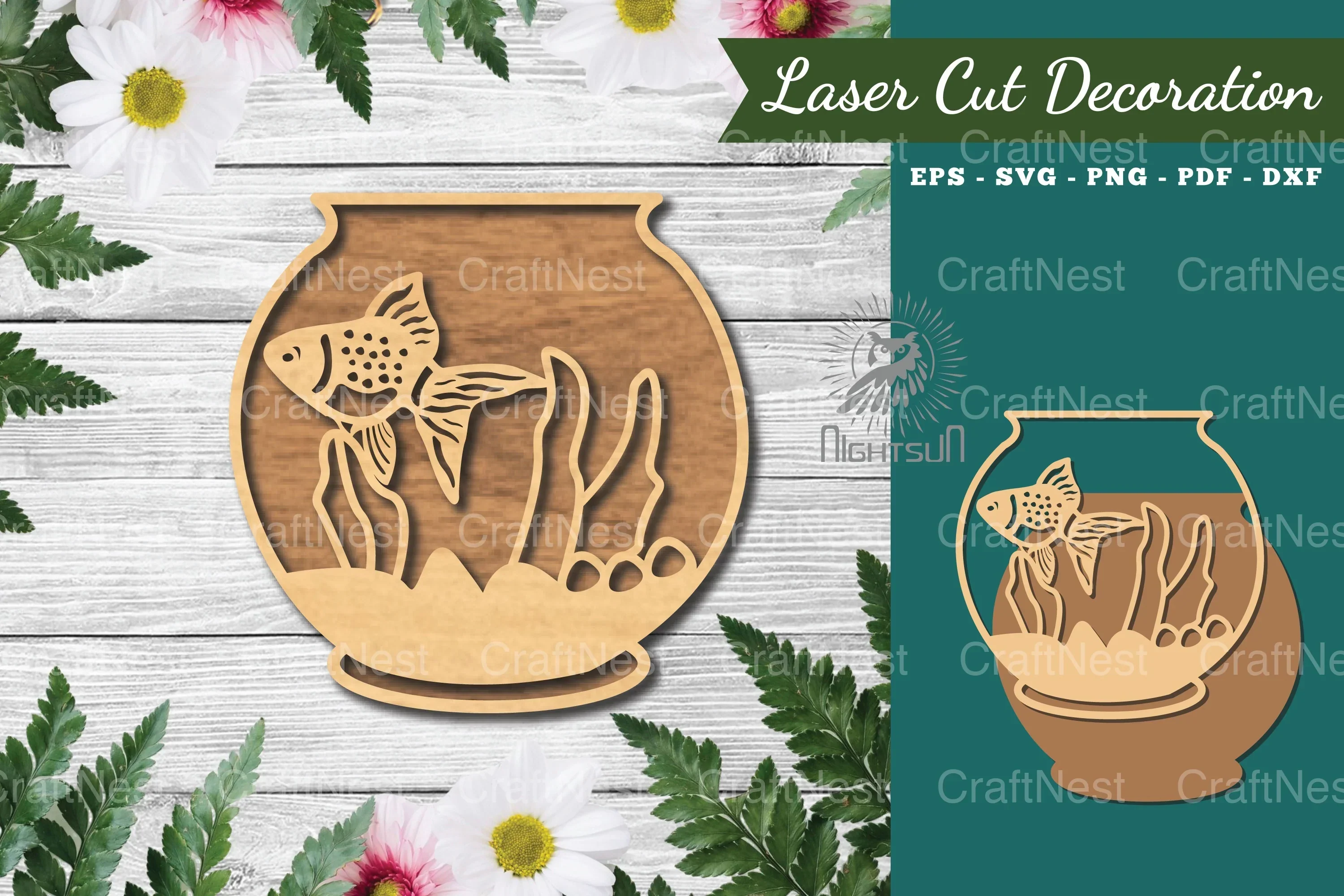Fish in Bowl Laser Cut Decoration Clipart Bundle
