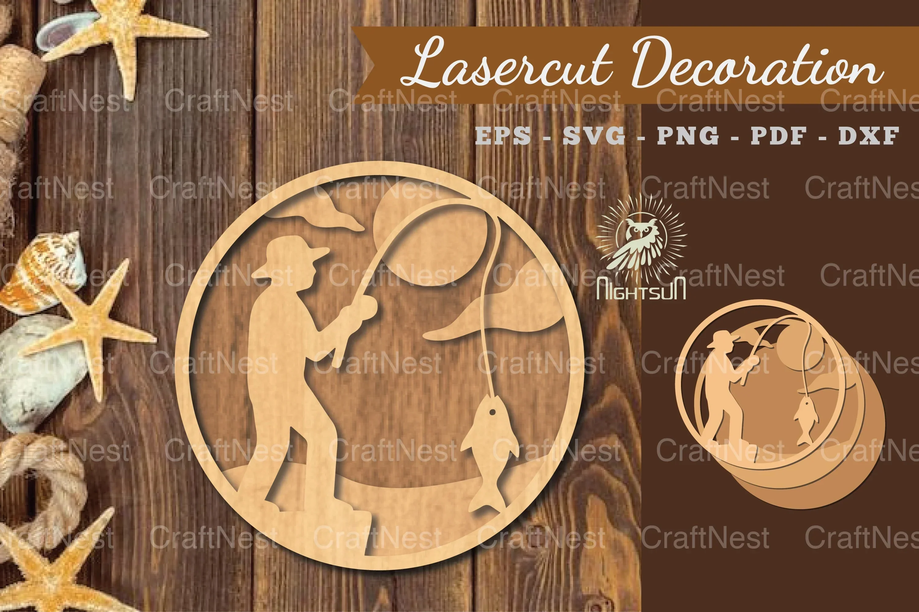 Fishing Round Lasercut Decoration Clipart Bundle