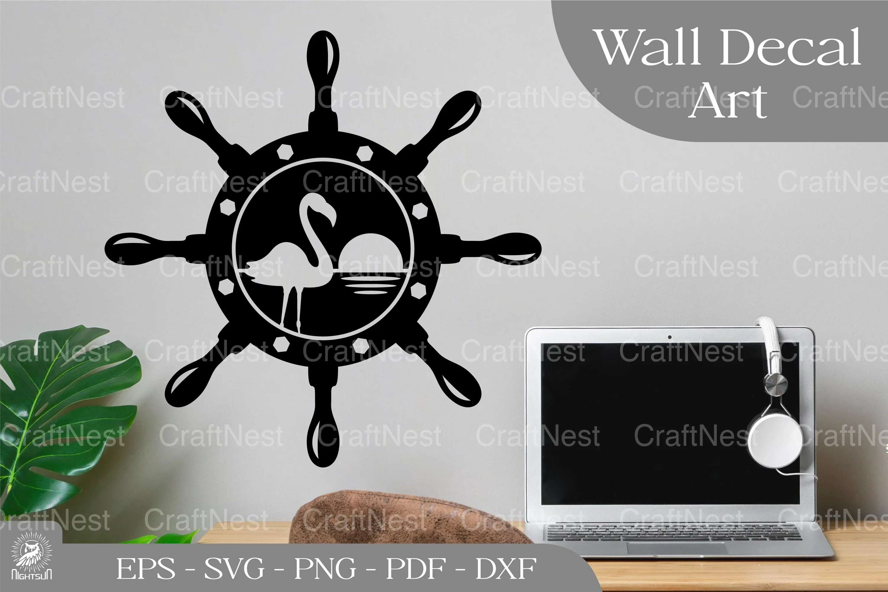 Flamingo on Sunset Wall Decor Clipart Bundle