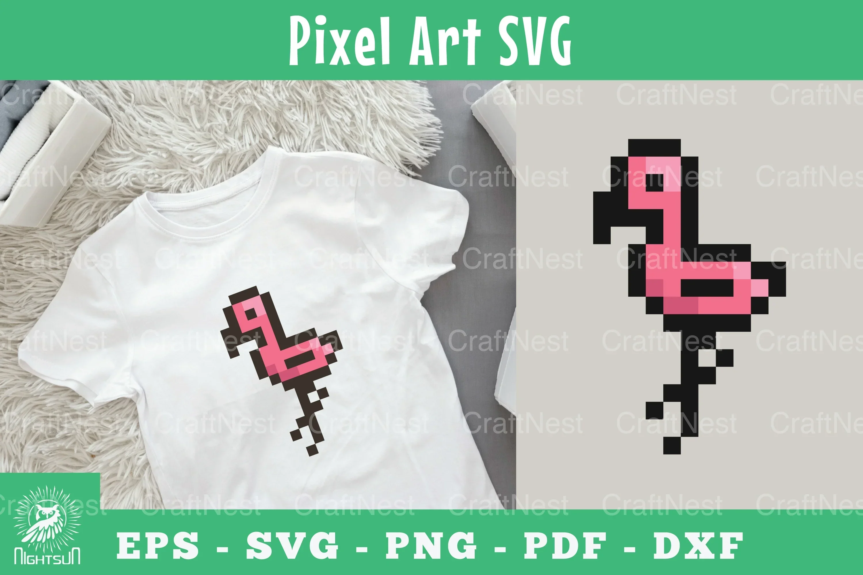 Flamingo Pixel Art Clipart Bundle