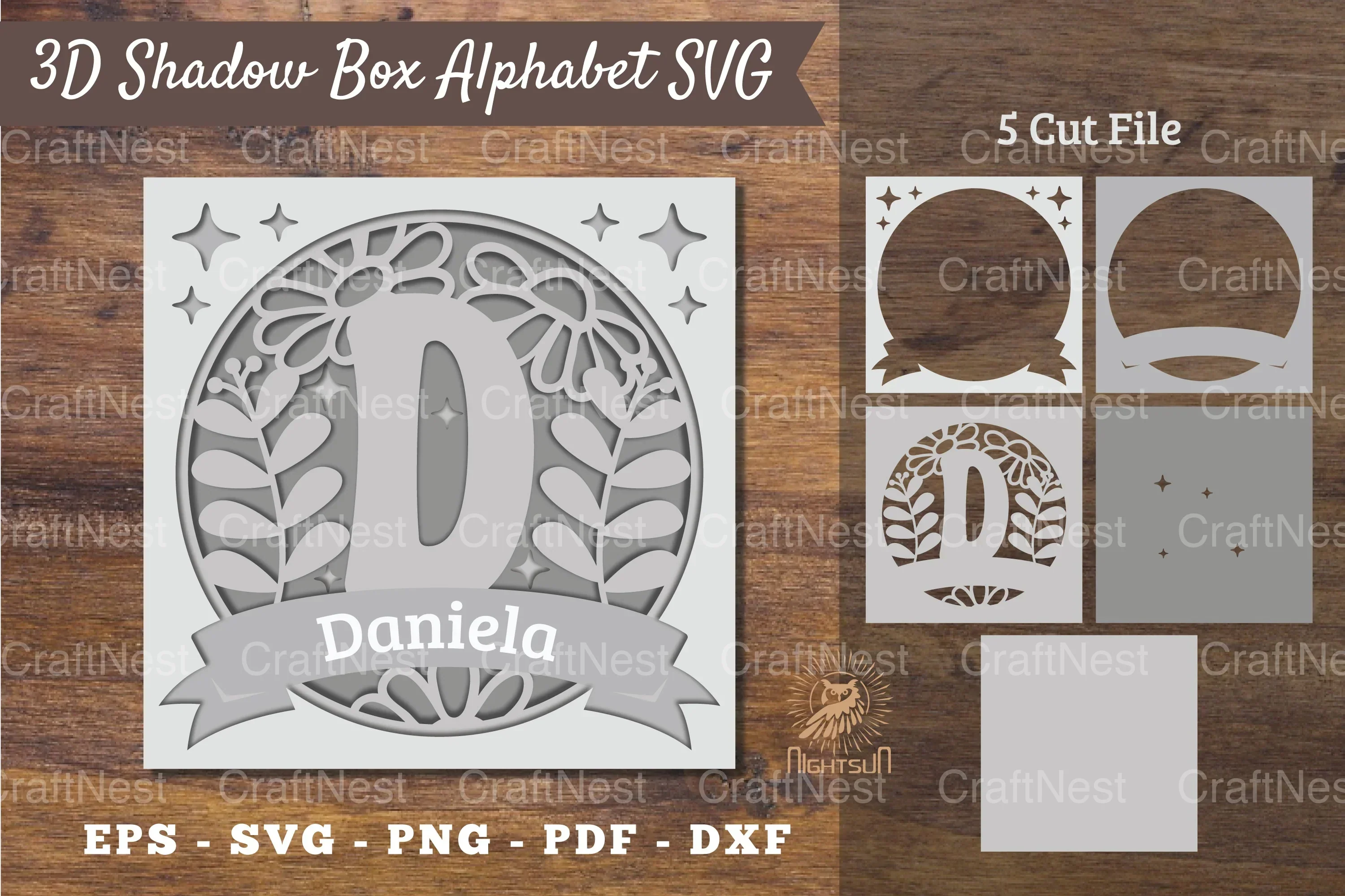 Floral Alphabet Shadow Box - Letter D Clipart Bundle