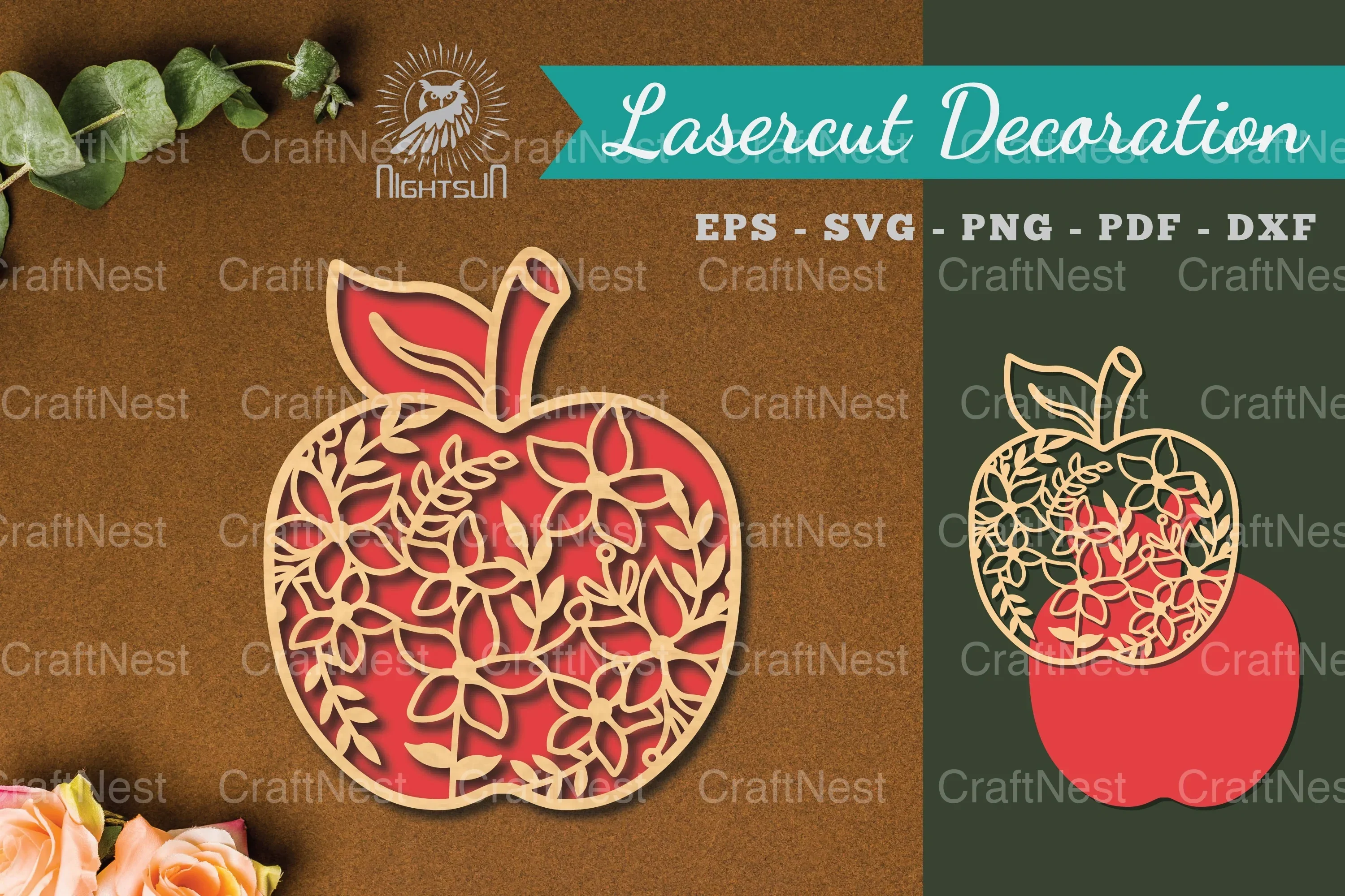 Floral Apple Laser Cut Decoration Clipart Bundle