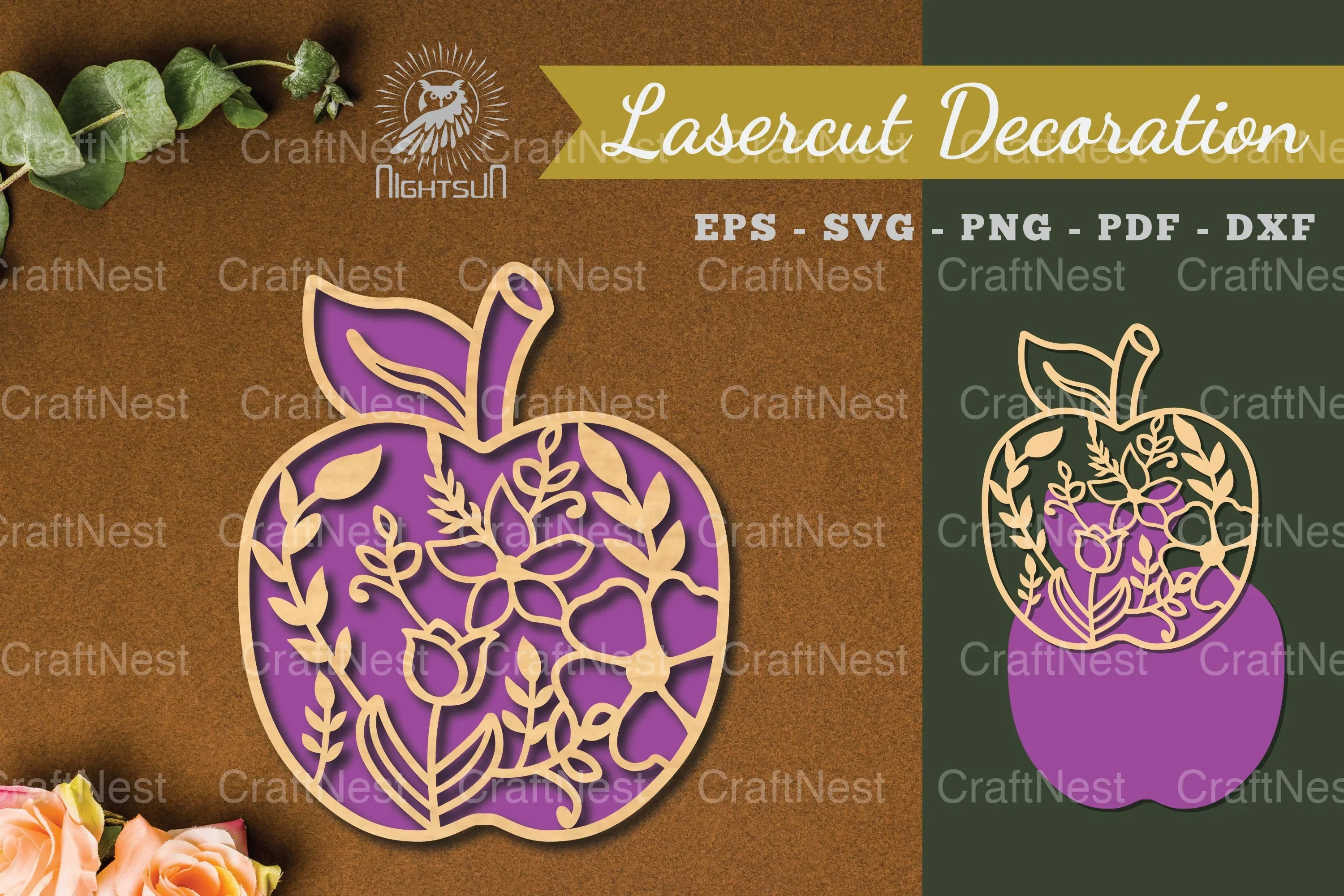 Floral Apple Laser Cut Decoration Clipart Bundle