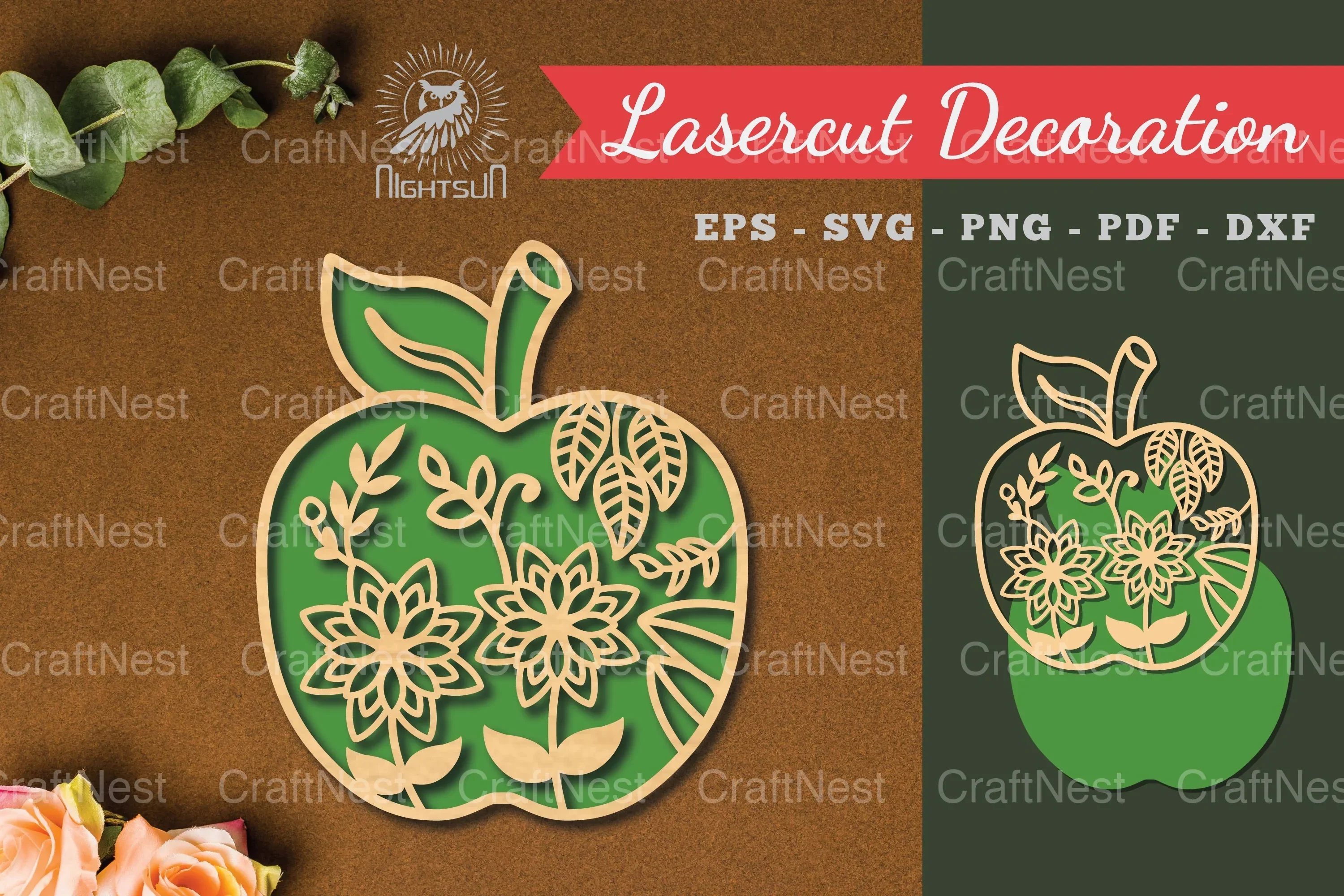 Floral Apple Laser Cut Decoration Clipart Bundle