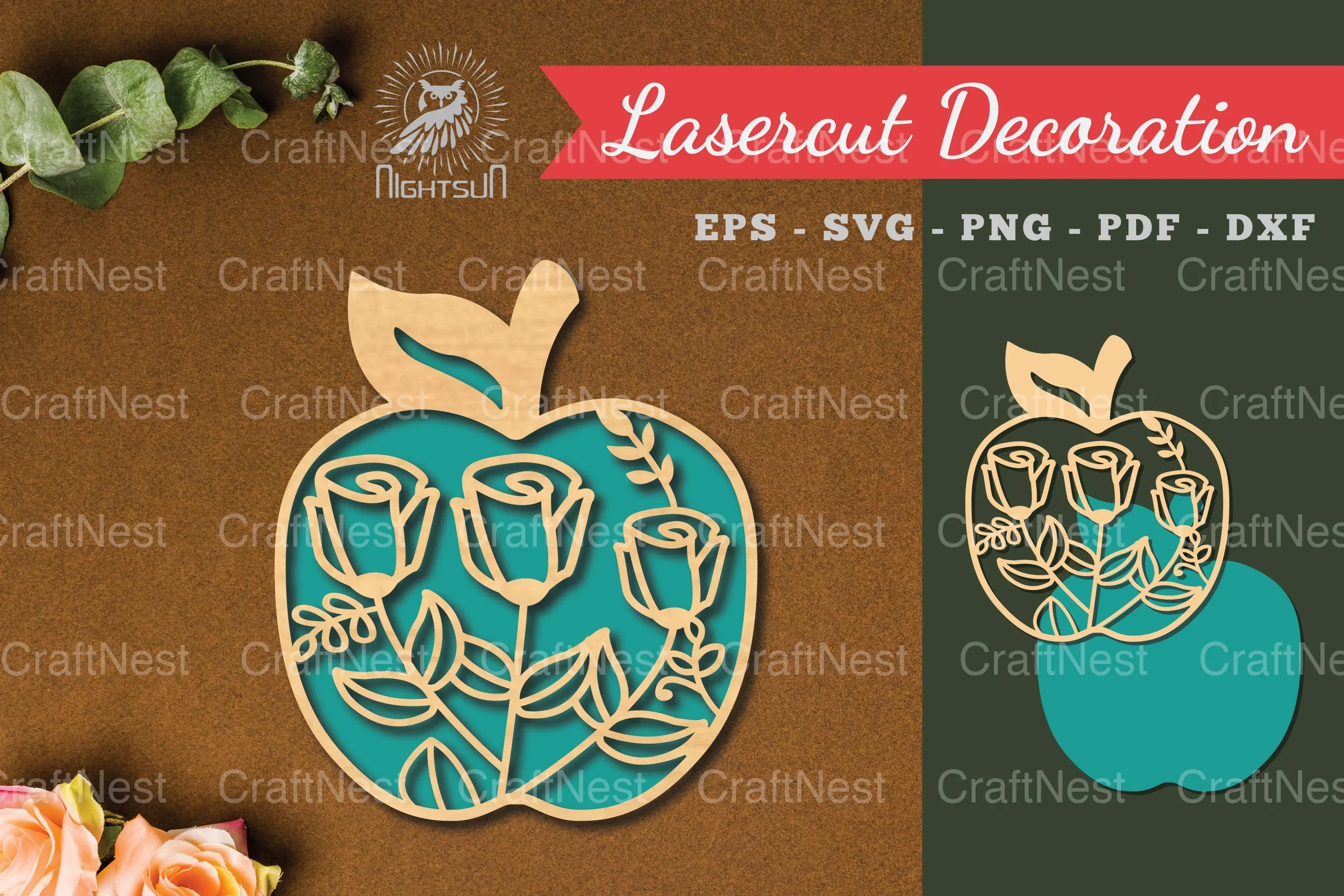 Floral Apple Laser Cut Decoration Clipart Bundle