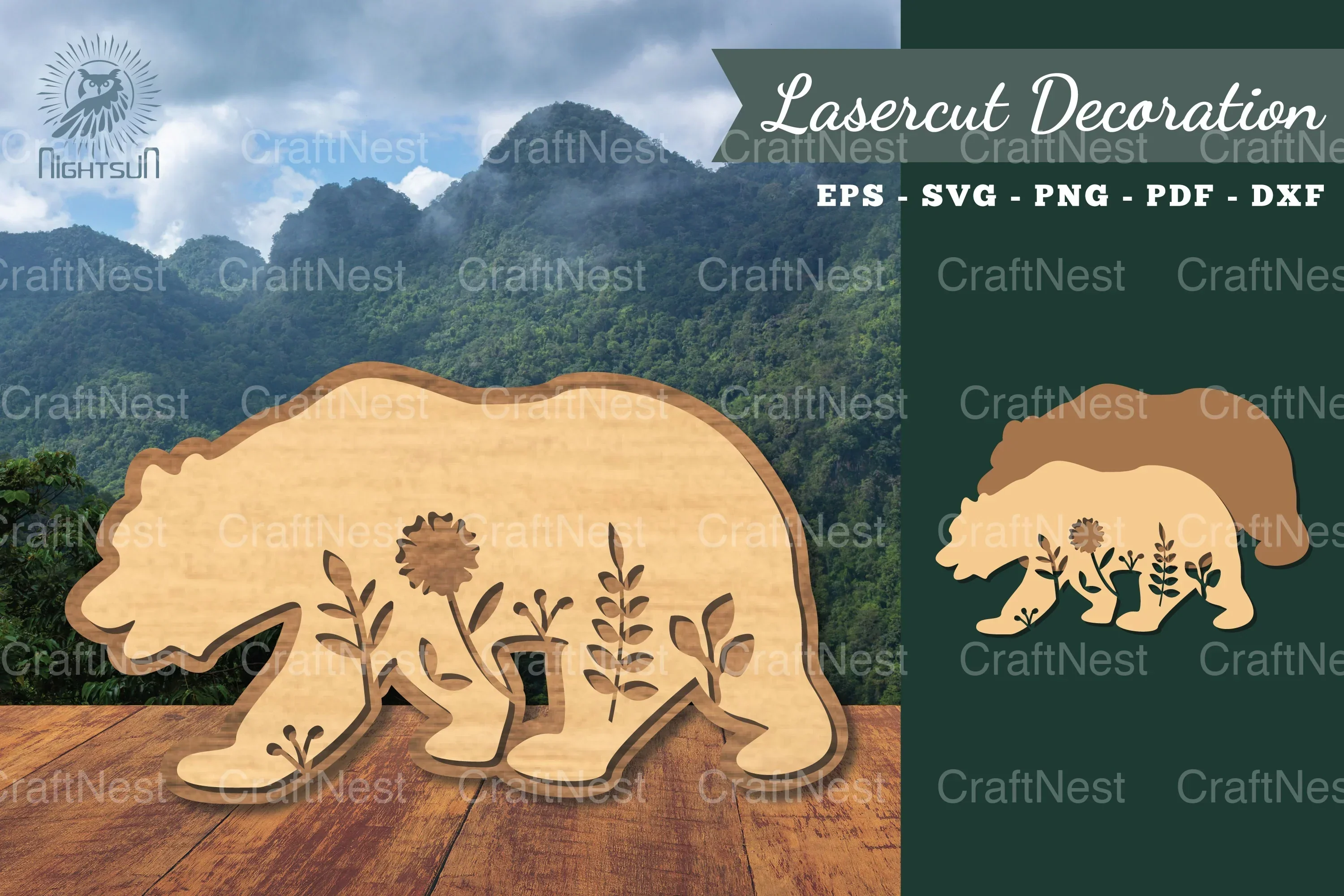 Floral Bear Laser Cut Decoration Clipart Bundle