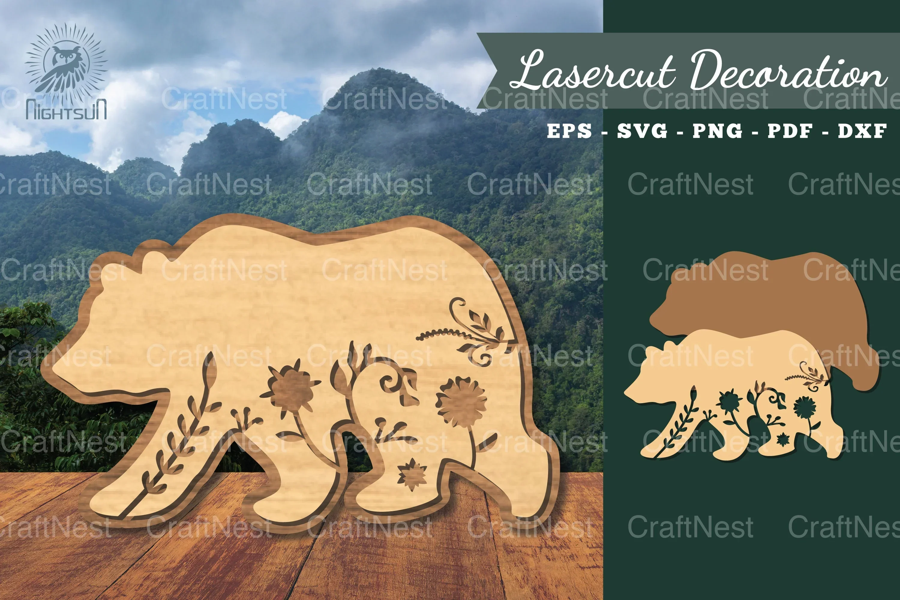 Floral Bear Laser Cut Decoration Clipart Bundle
