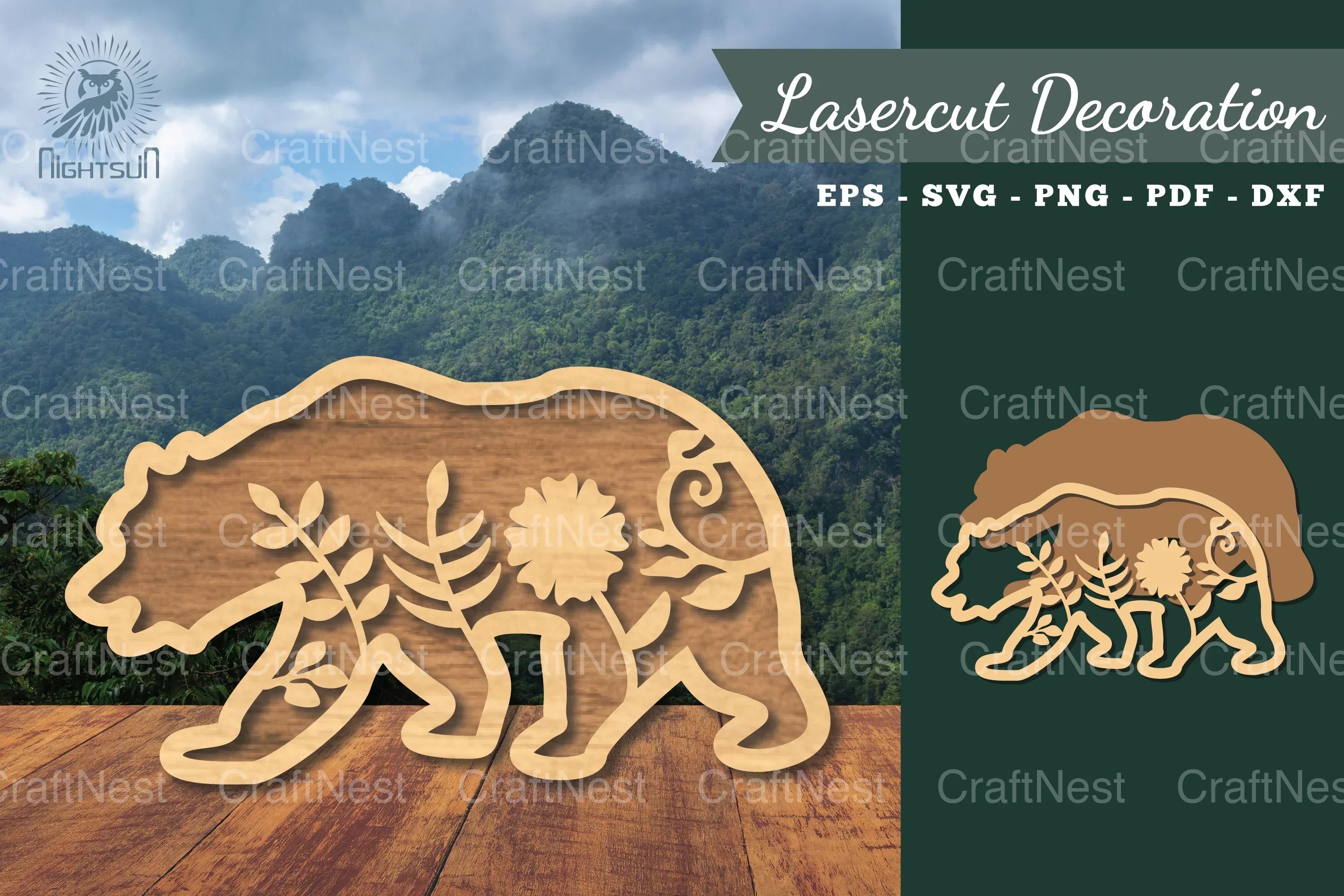 Floral Bear Laser Cut Decoration Clipart Bundle