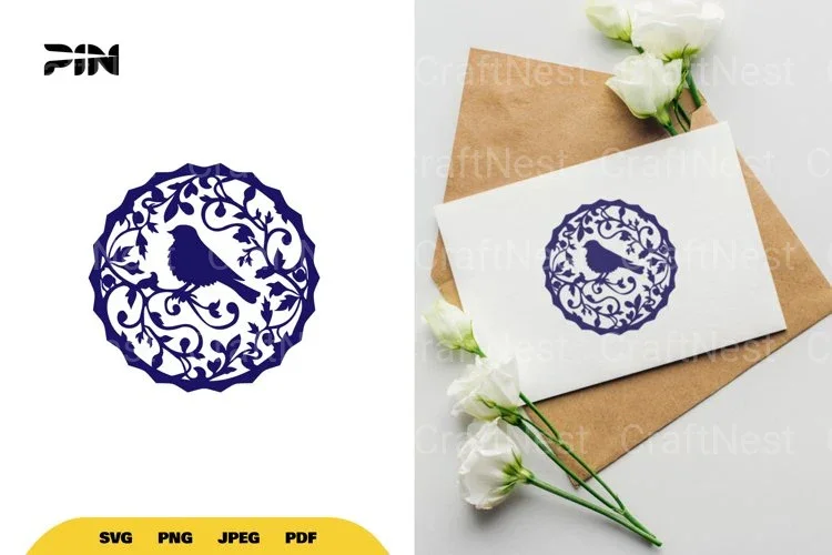 Floral Bird Circle Frame Clipart Bundle