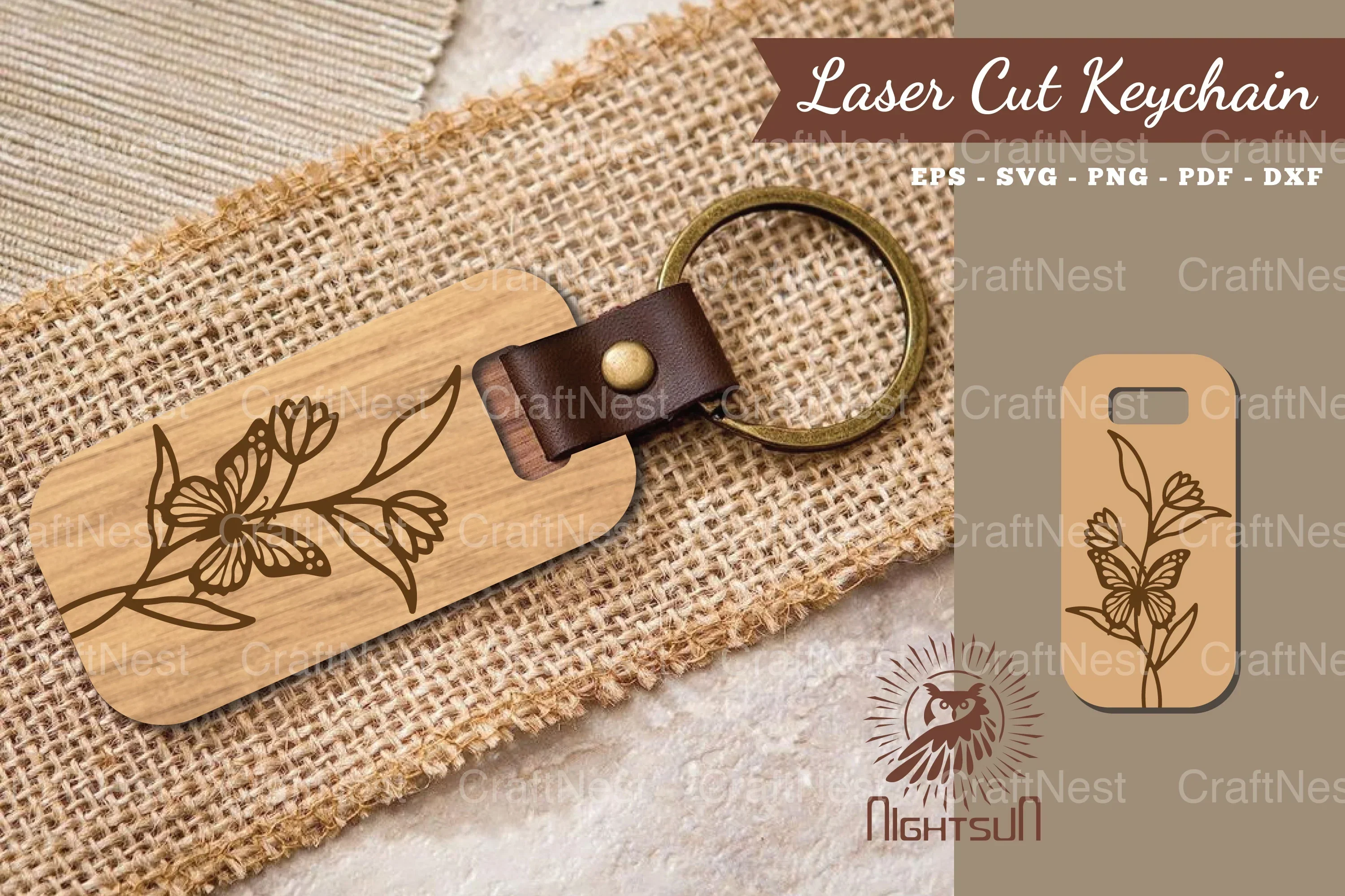 Floral Butterfly Laser Cut Keychain Design Bundle