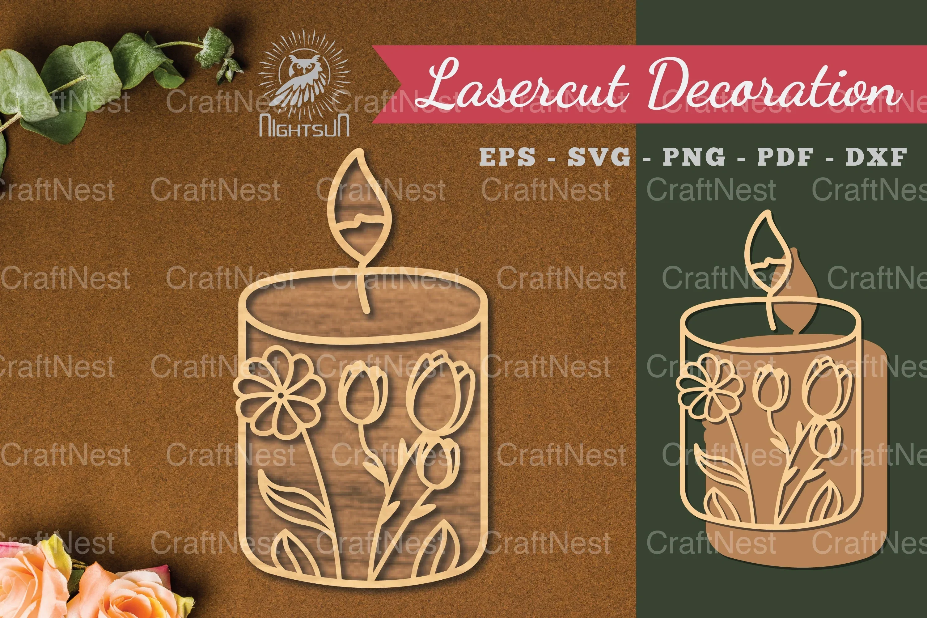 Floral Candle Laser Cut Decoration Clipart Bundle