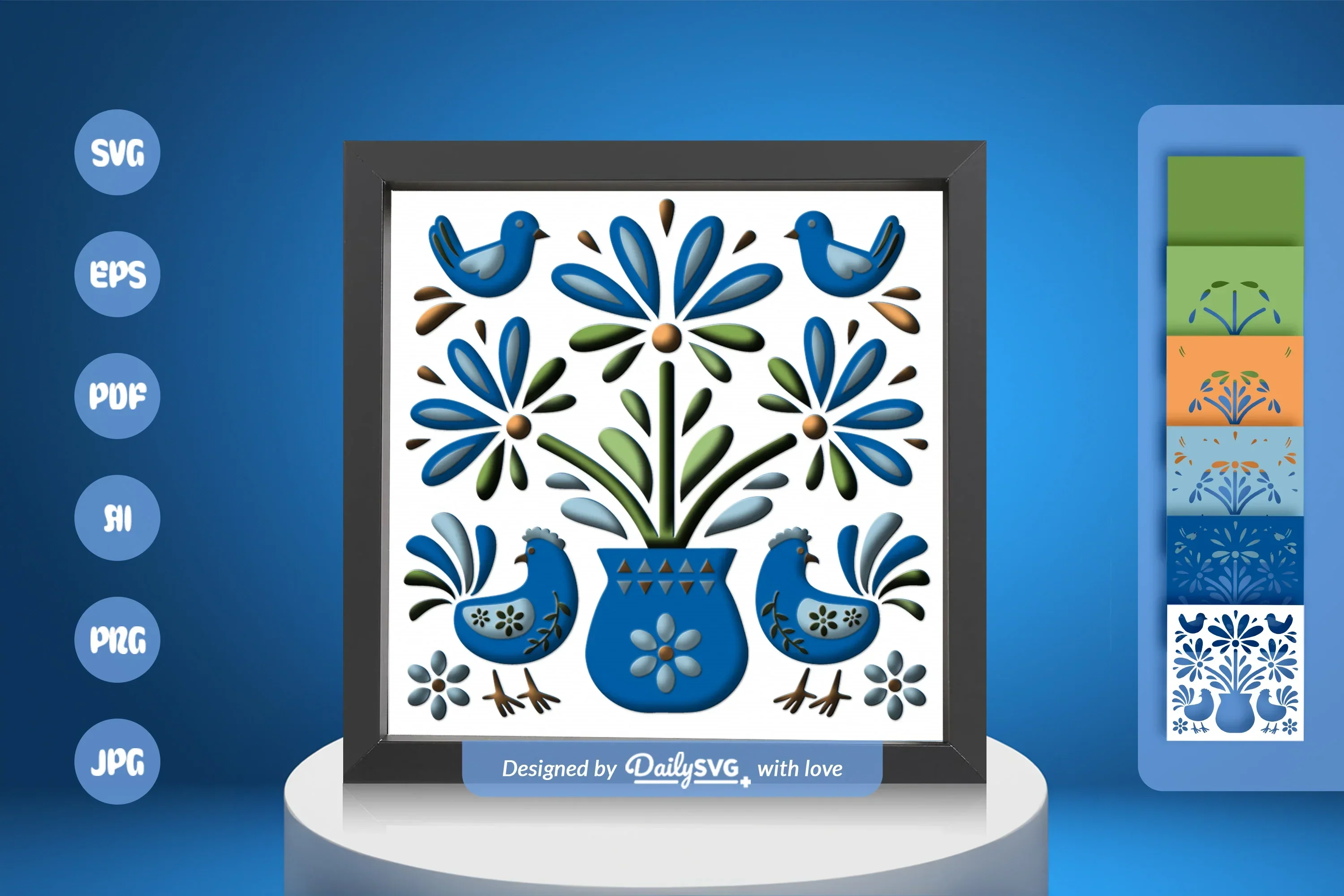Floral Chicken Folk Art Papercut SVG Bundle