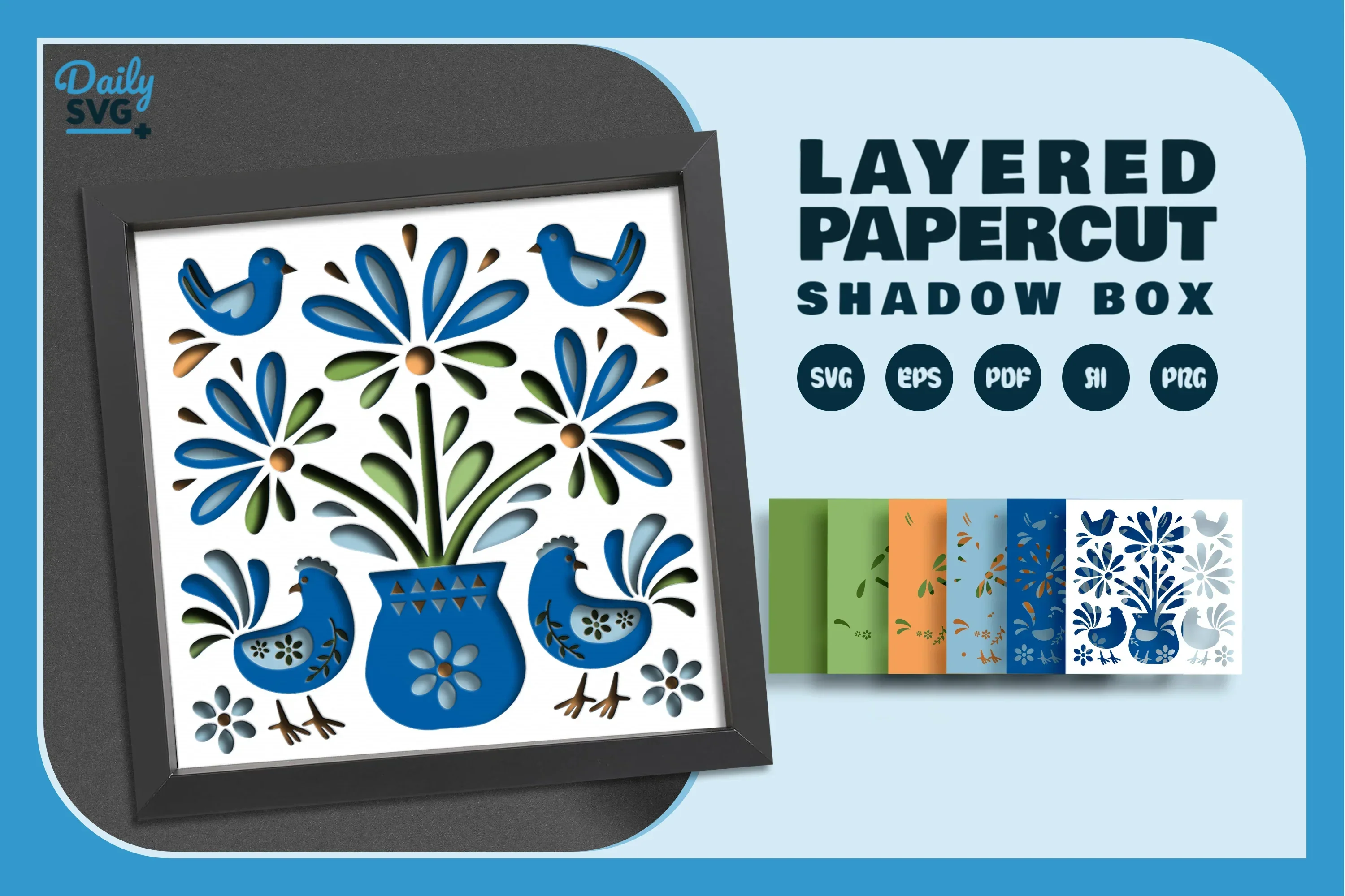 Floral Chicken Folk Art Papercut SVG Bundle - Image 2